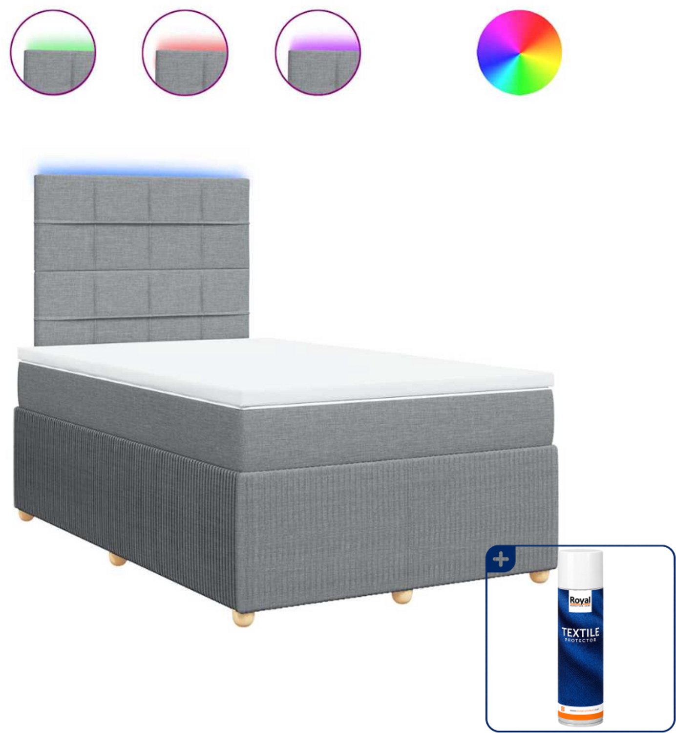 vidaXL boxspring met matras 120 x 190 cm - stof - lichtgrijs - Inclusief textielbeschermer 500 ml