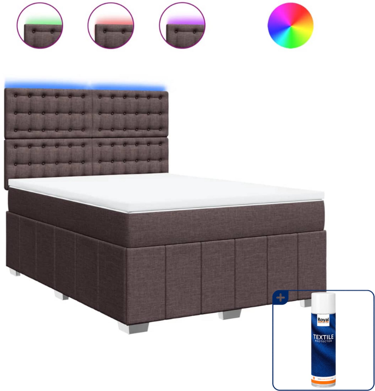 vidaXL boxspring - queensize - 160 x 200 cm - donkerbruin - Inclusief textielbeschermer 500 ml