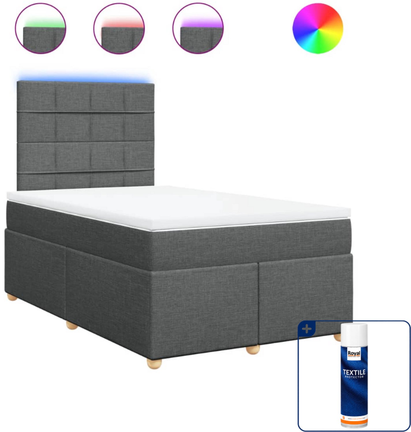 vidaXL boxspring met matras - 120 x 200 cm - stof - donkergrijs - Inclusief textielbeschermer 500 ml