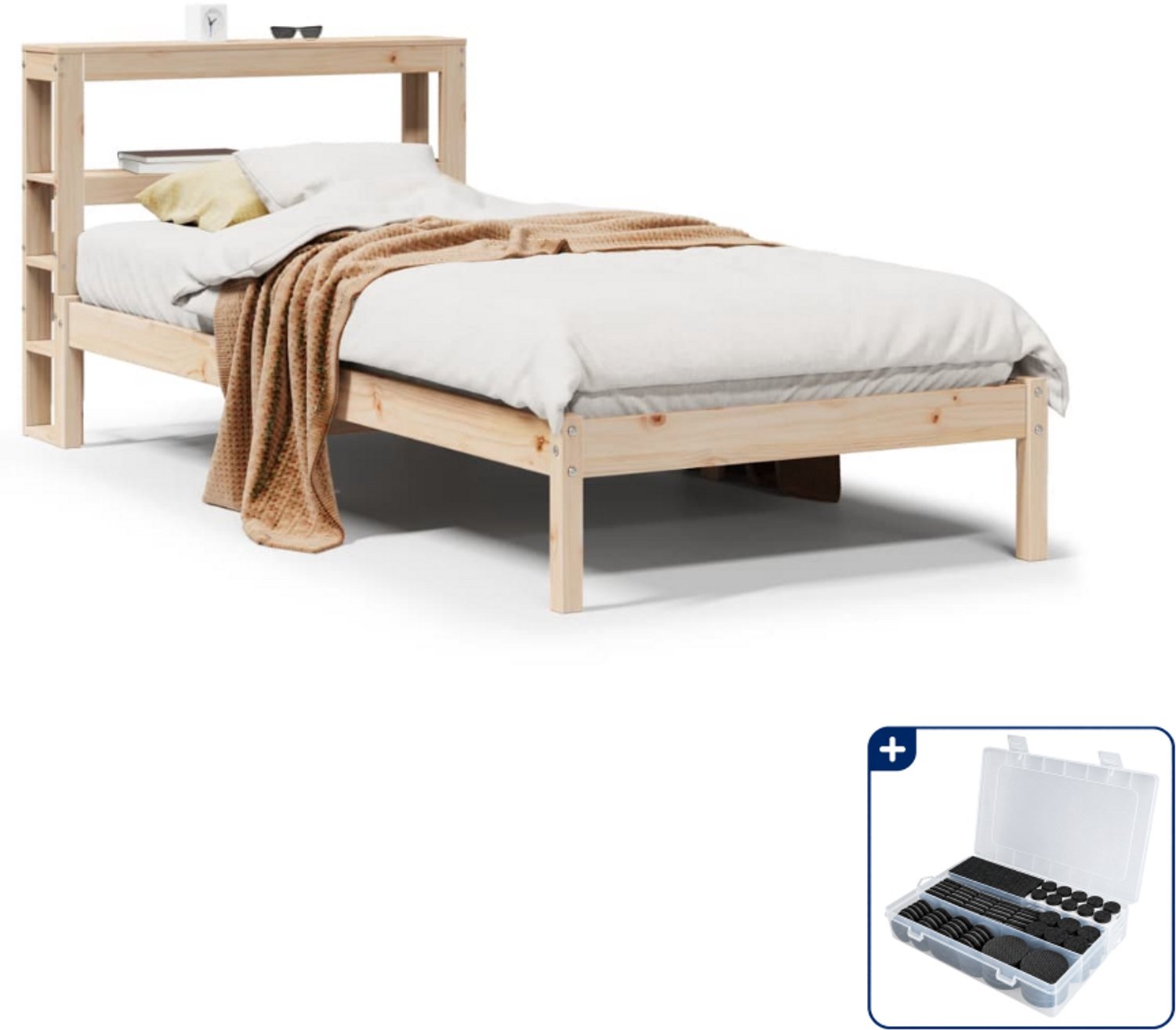 vidaXL bedframe - 90 x 190 cm - massief grenenhout - Inclusief antikrasvilt 177-delig Bruin