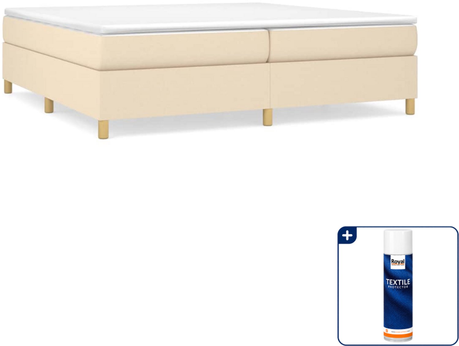 vidaXL Boxspring - Super kingsize - 200 x 200 cm - crème - Inclusief textielbeschermer 500 ml