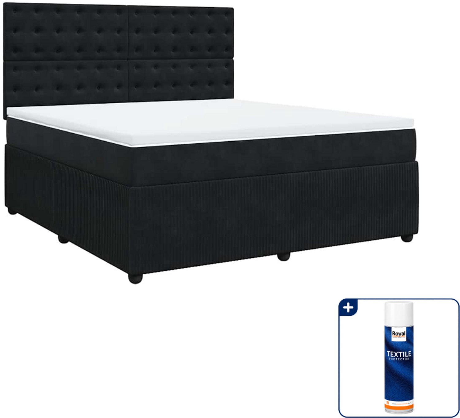 vidaXL boxspring Kingsize - 180 x 200 cm - fluweel - zwart - Inclusief textielbeschermer 500 ml