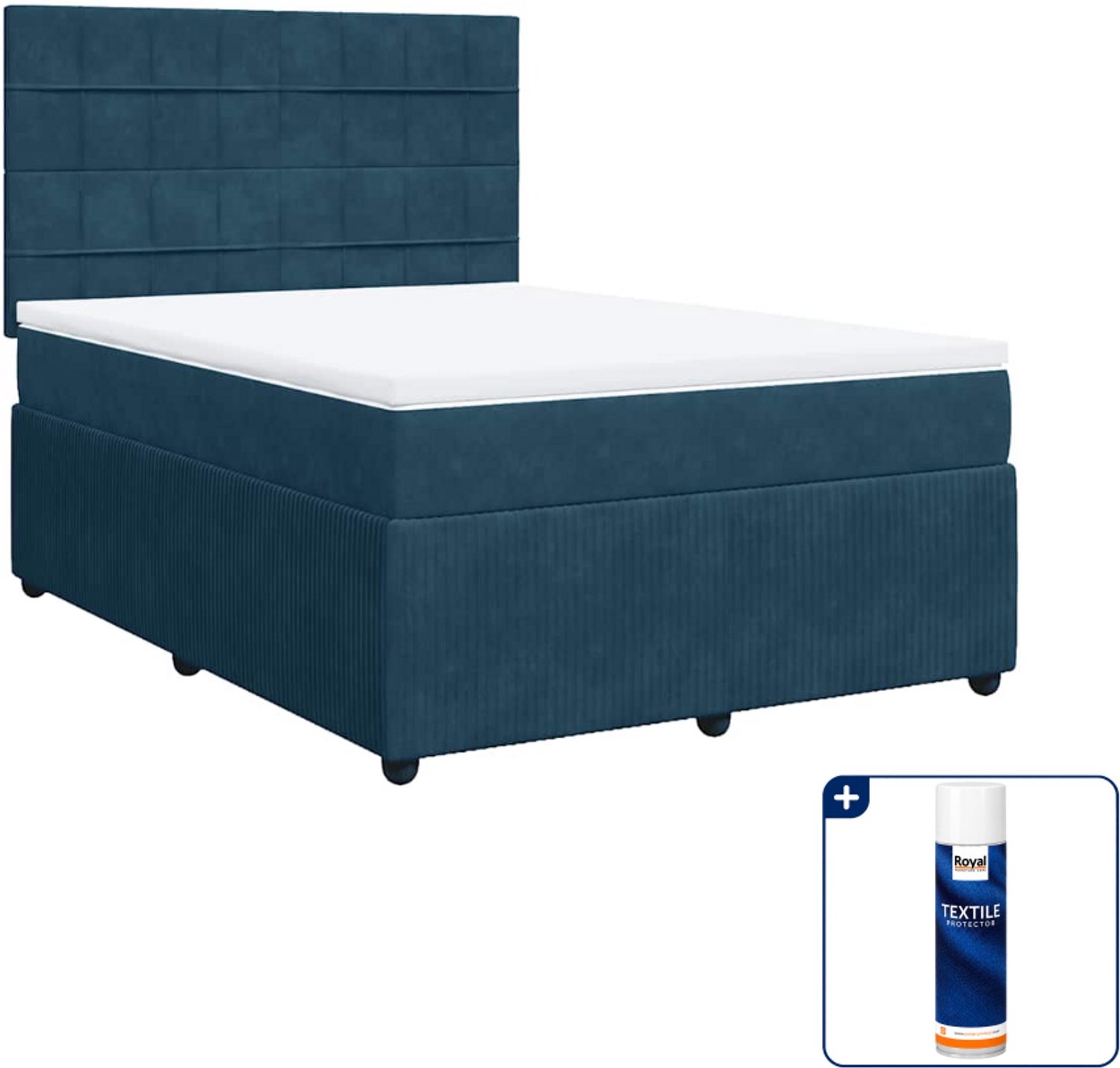 vidaXL boxspring met matras 140 x 190 cm - fluweel - donkerblauw - Inclusief textielbeschermer 500 ml