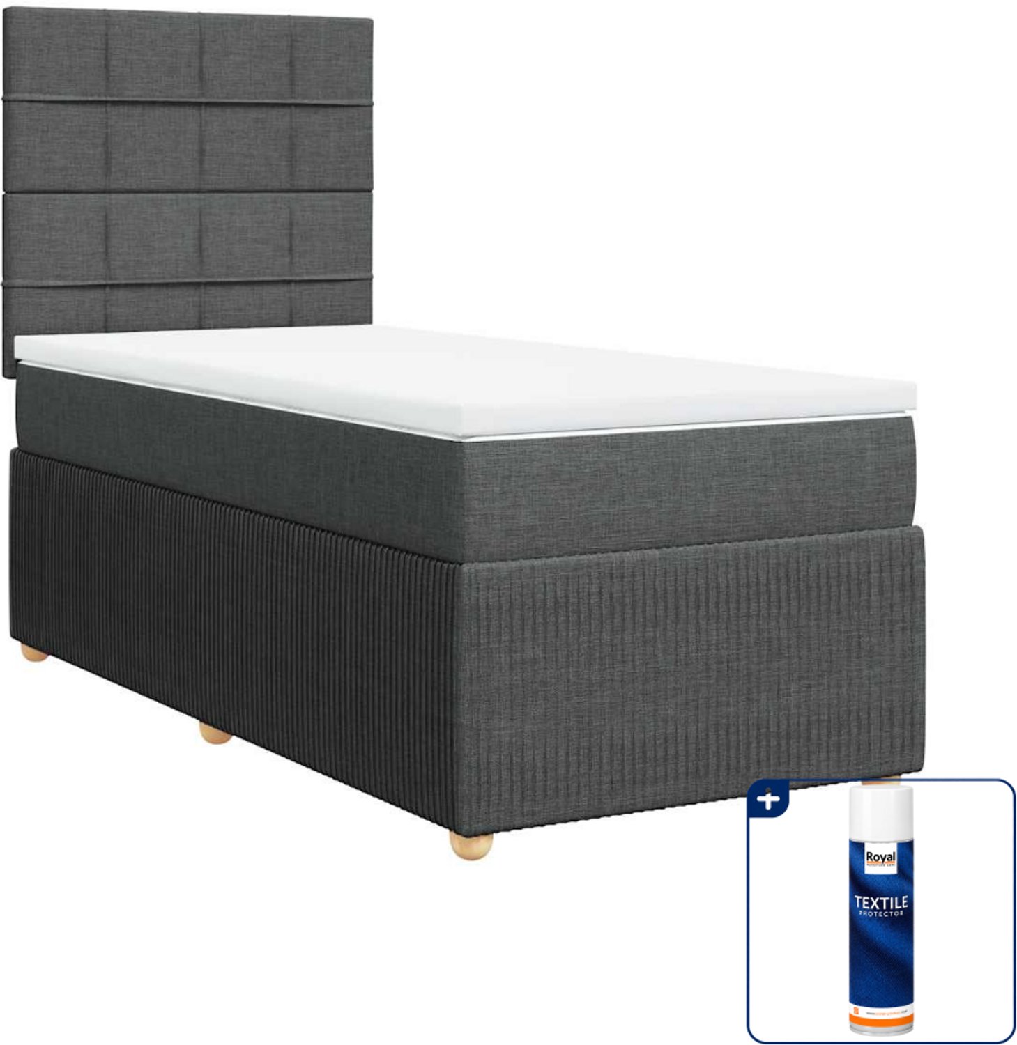 vidaXL boxspring met matras - 90 x 200 cm - donkergrijs - Inclusief textielbeschermer 500 ml