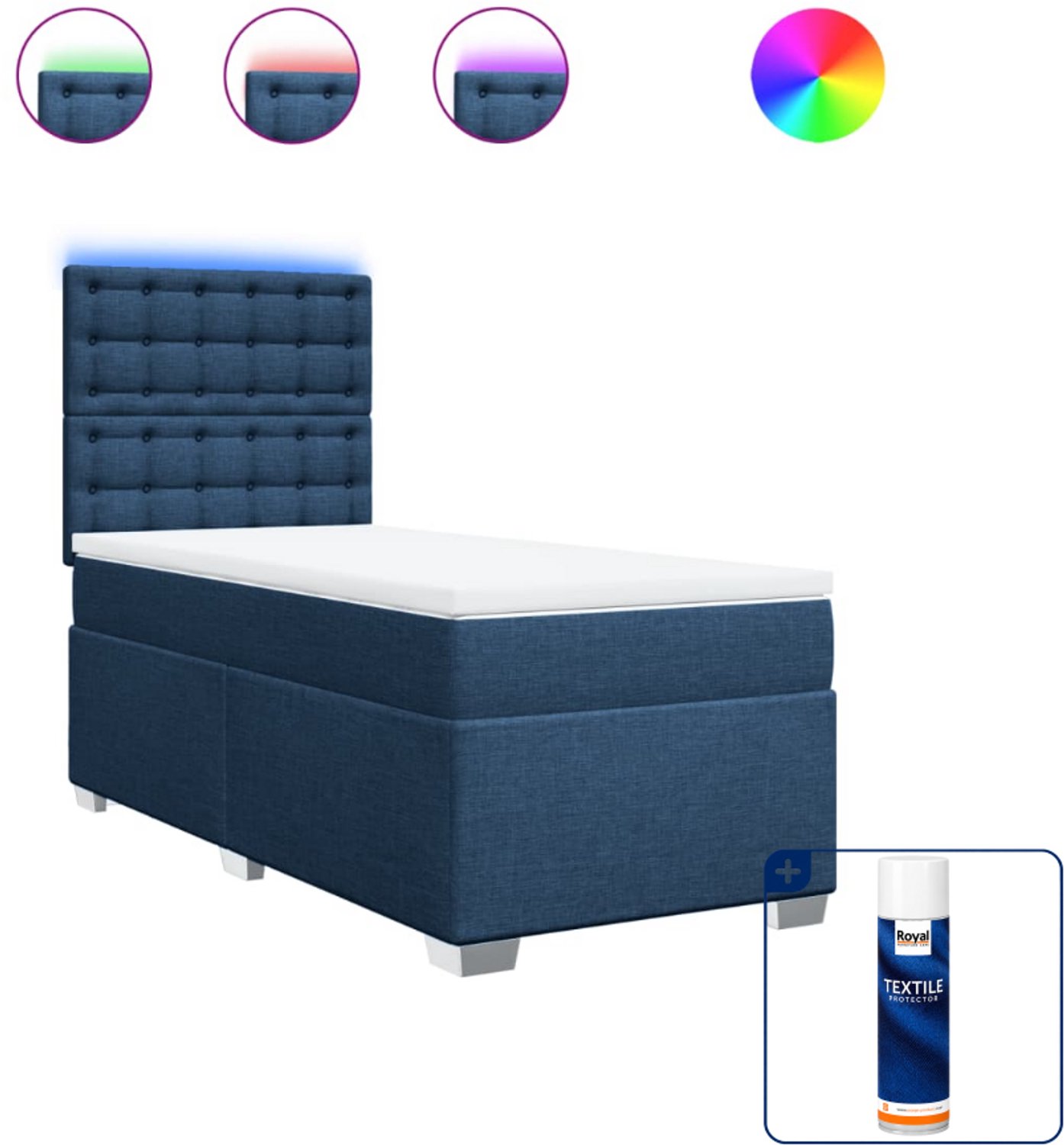 vidaXL boxspring met matras 90 x 190 cm - blauw - Inclusief textielbeschermer 500 ml