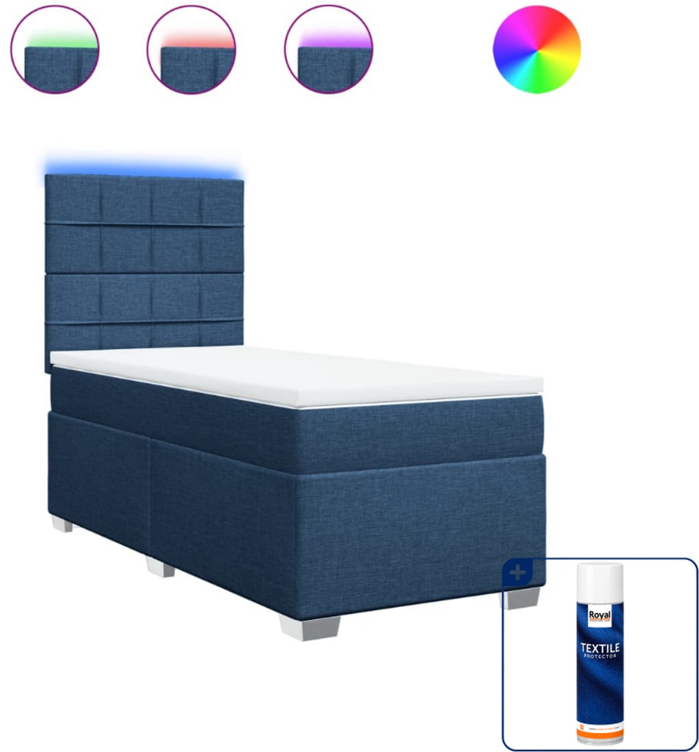 vidaXL Boxspring met matras - 90 x 190 cm - stof - blauw - Inclusief textielbeschermer 500 ml