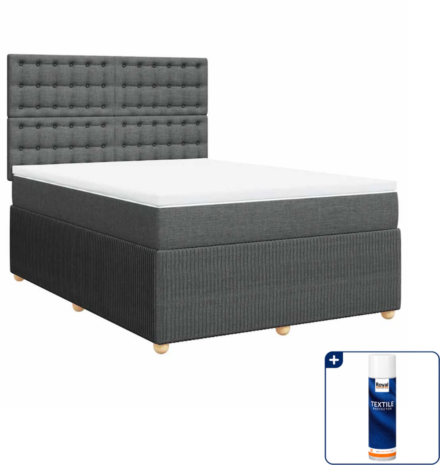 vidaXL Queensize boxspring met matras - 160 x 200 cm - donkergrijs - Inclusief textielbeschermer 500 ml