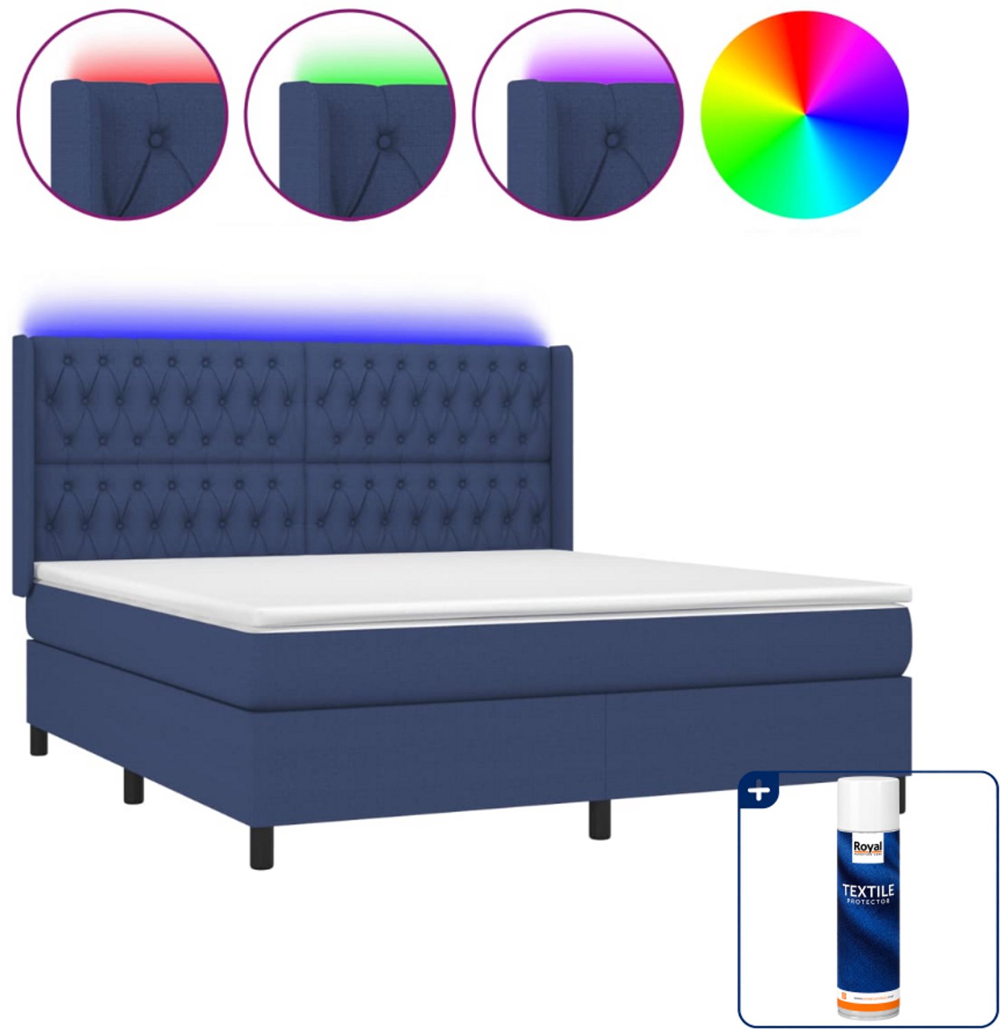 vidaXL boxspring - Kingsize - 180 x 200 cm - blauw - Inclusief textielbeschermer 500 ml