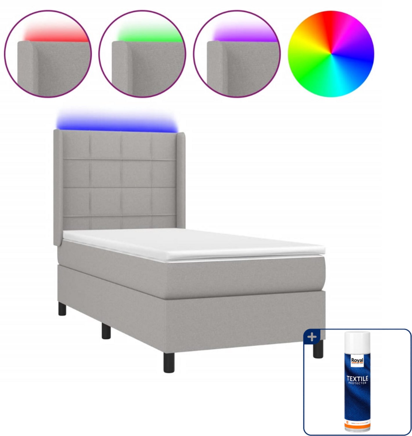 vidaXL boxspring met matras en LED - 90 x 190 cm - lichtgrijs - Inclusief textielbeschermer 500 ml