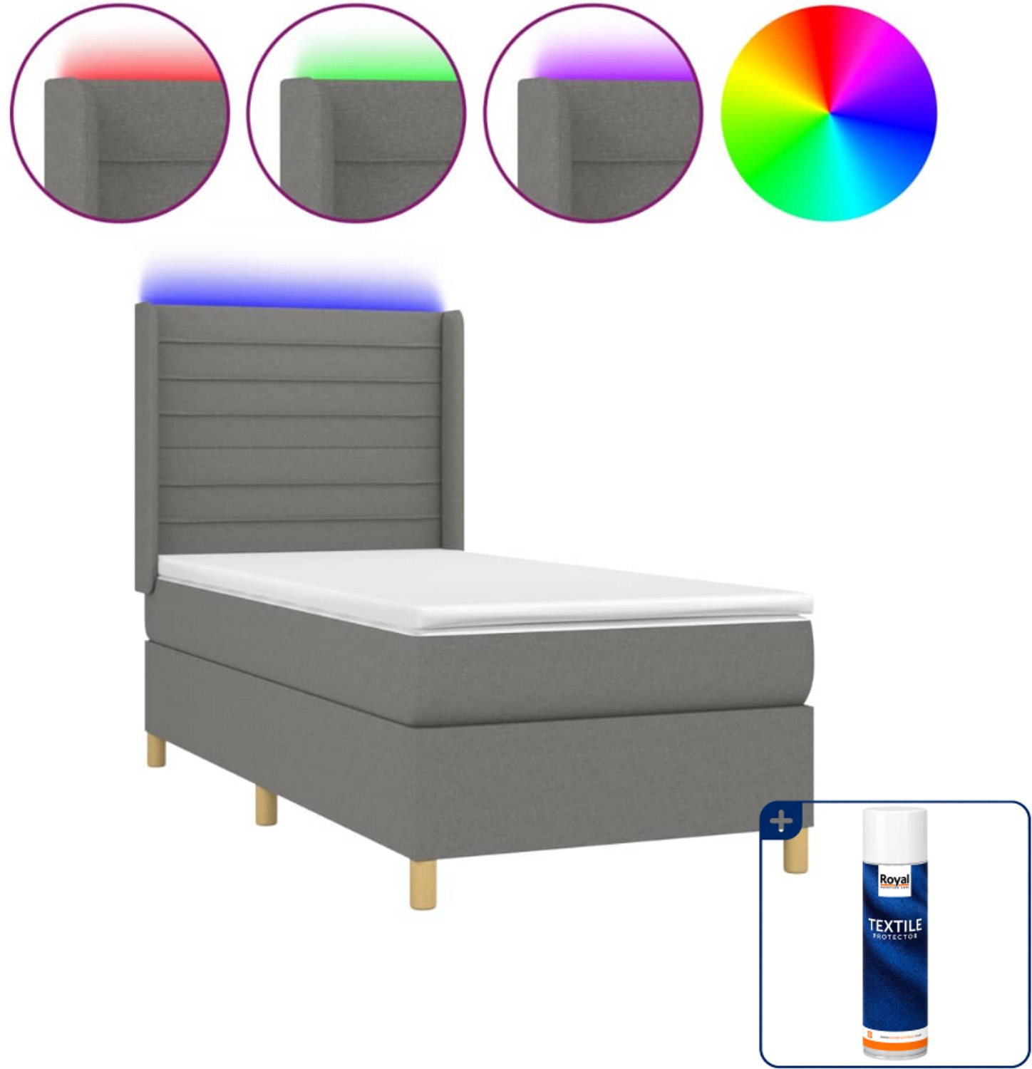 vidaXL Boxspring met matras en LED - 100 x 200 cm - donkergrijs - Inclusief textielbeschermer 500 ml