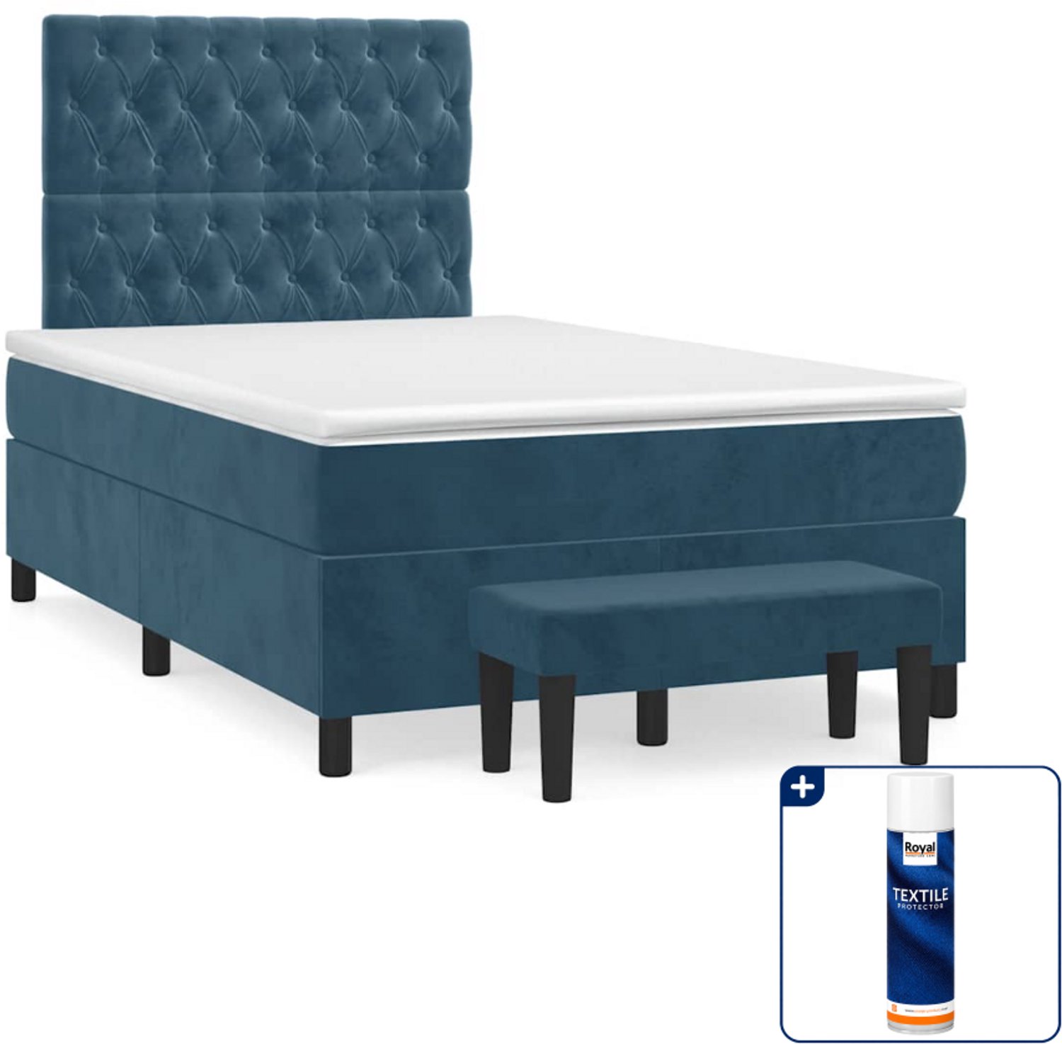 vidaXL boxspring met matras en bankje - 120 x 200 cm - fluweel - blauw - Inclusief textielbeschermer 500 ml