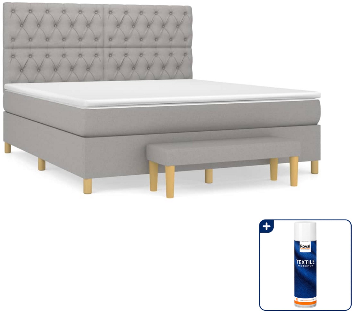 vidaXL Queensize boxspring met matras en bank - lichtgrijs - Inclusief textielbeschermer 500 ml