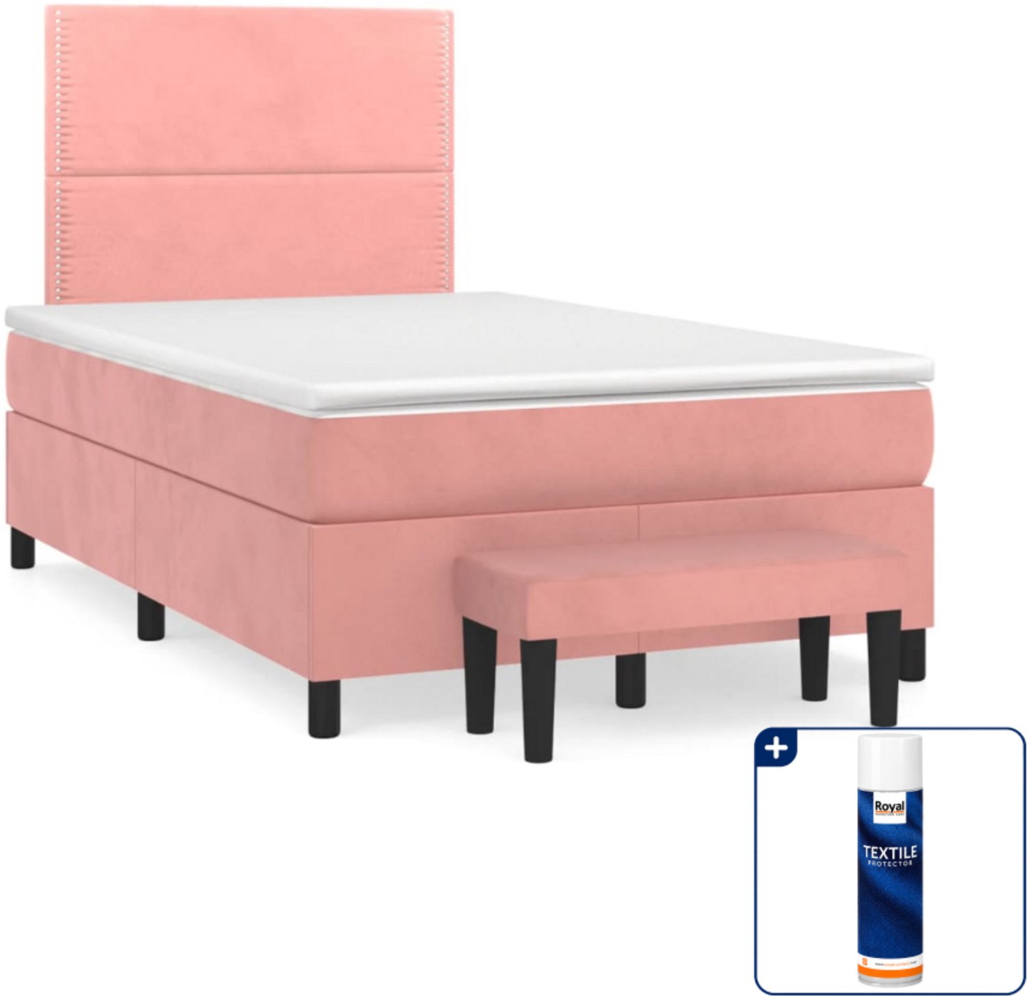 vidaXL boxspring met matras en bankje - 120 x 200 cm - roze - Inclusief textielbeschermer 500 ml