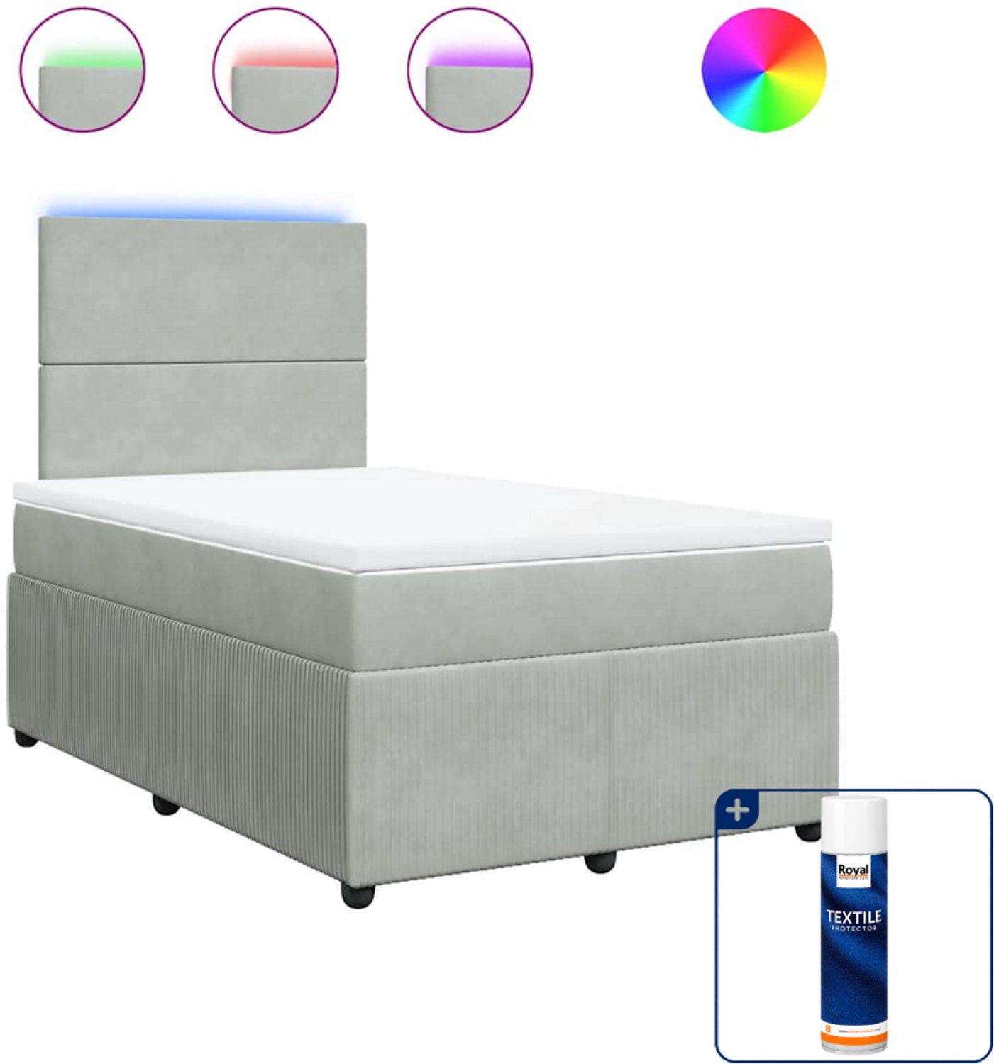 vidaXL boxspring met matras - 120 x 190 cm - fluweel - lichtgrijs - Inclusief textielbeschermer 500 ml Bruin
