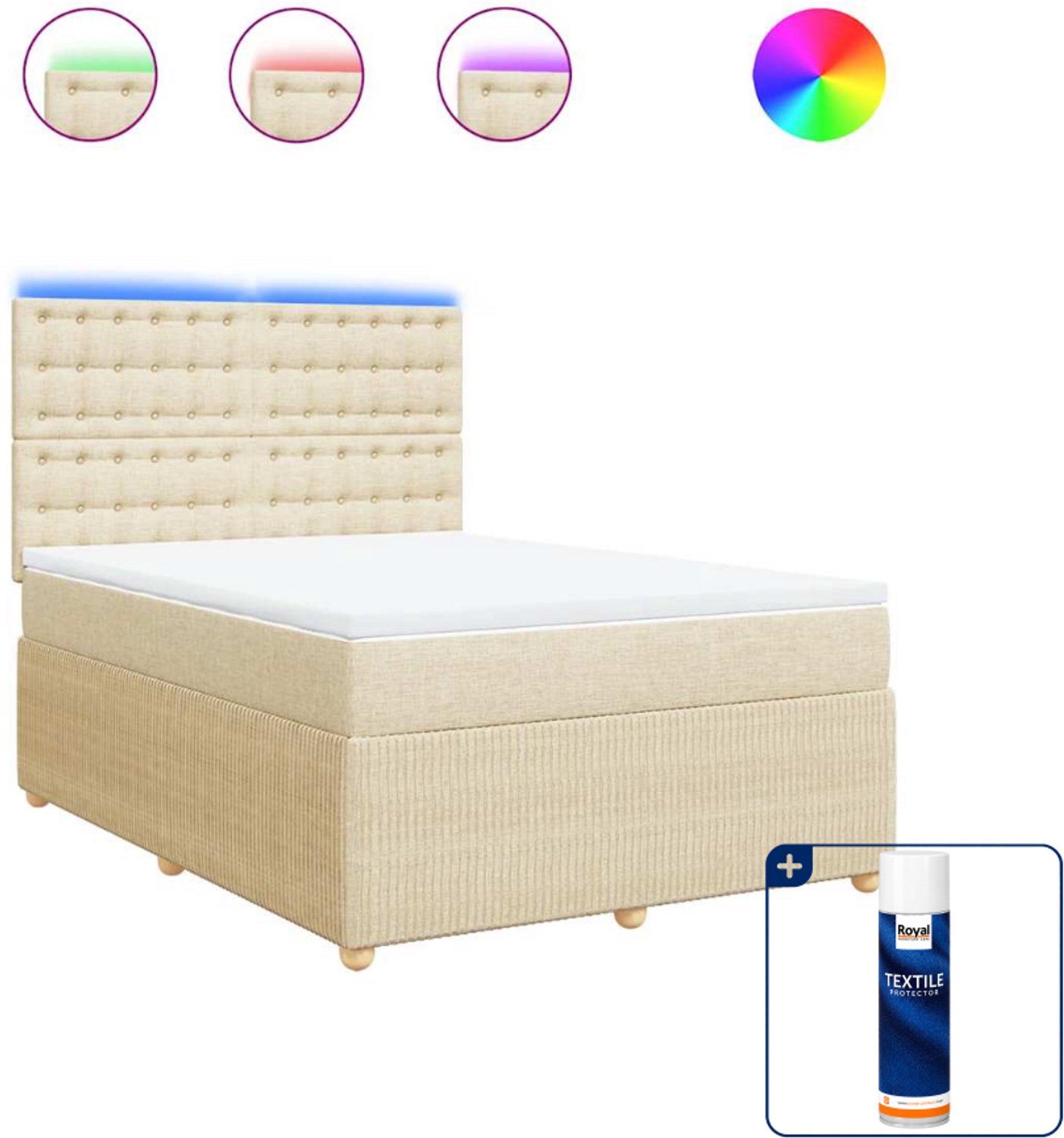 vidaXL boxspring met matras 140 x 190 cm - stof - crèmekleurig - Inclusief textielbeschermer 500 ml