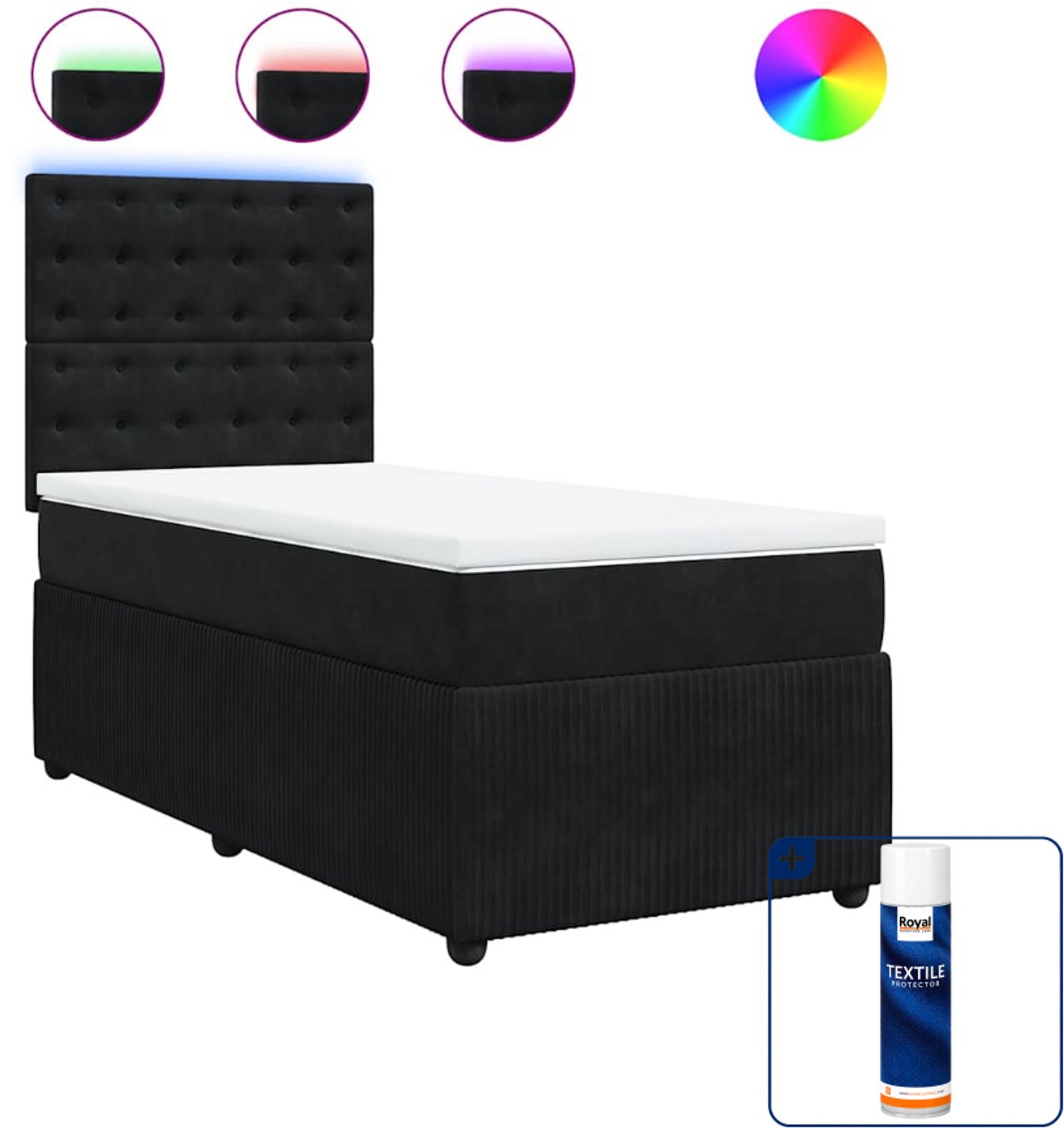 vidaXL Boxspring - 90 x 200 cm - fluweel - zwart - Inclusief textielbeschermer 500 ml Grijs