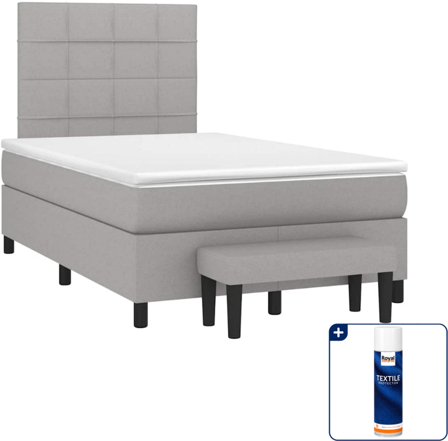 vidaXL boxspring met matras en bankje - 120 x 190 cm - lichtgrijs - Inclusief textielbeschermer 500 ml