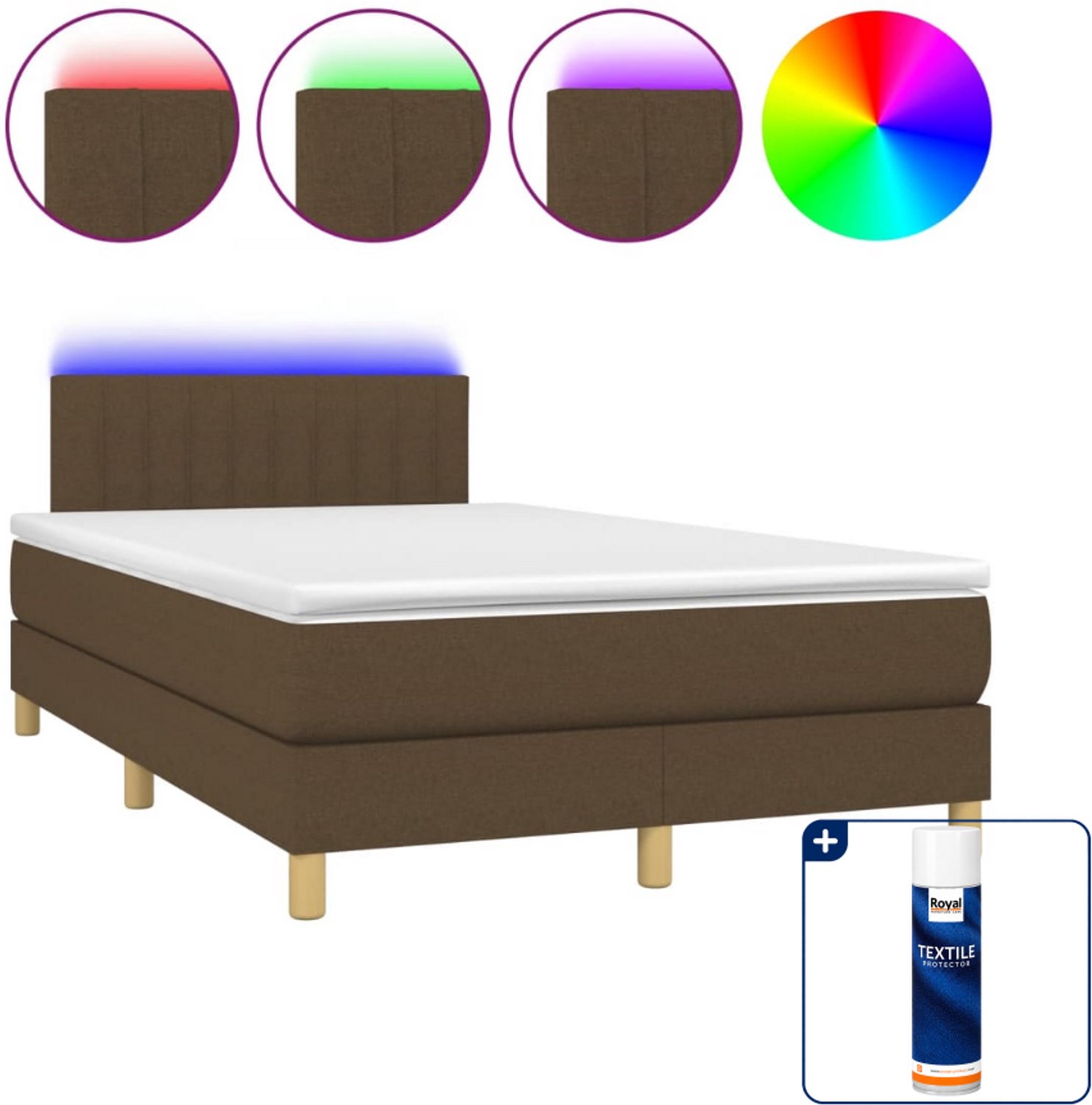 vidaXL boxspring met matras en led - 120 x 190 cm - donkerbruin - Inclusief textielbeschermer 500 ml
