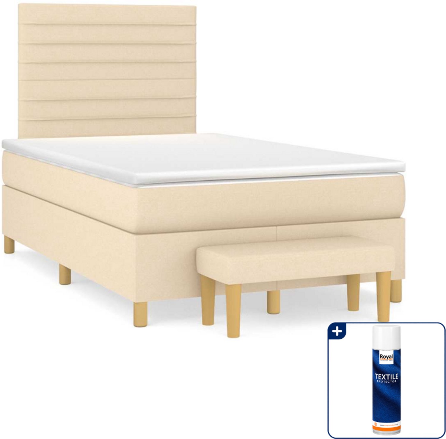 vidaXL boxspring met matras en bank - 120 x 190 cm - crème - Inclusief textielbeschermer 500 ml