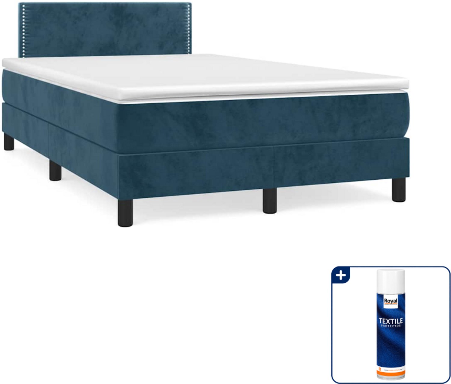 vidaXL boxspring met matras - 120 x 200 cm - fluweel - donkerblauw - Inclusief textielbeschermer 500 ml