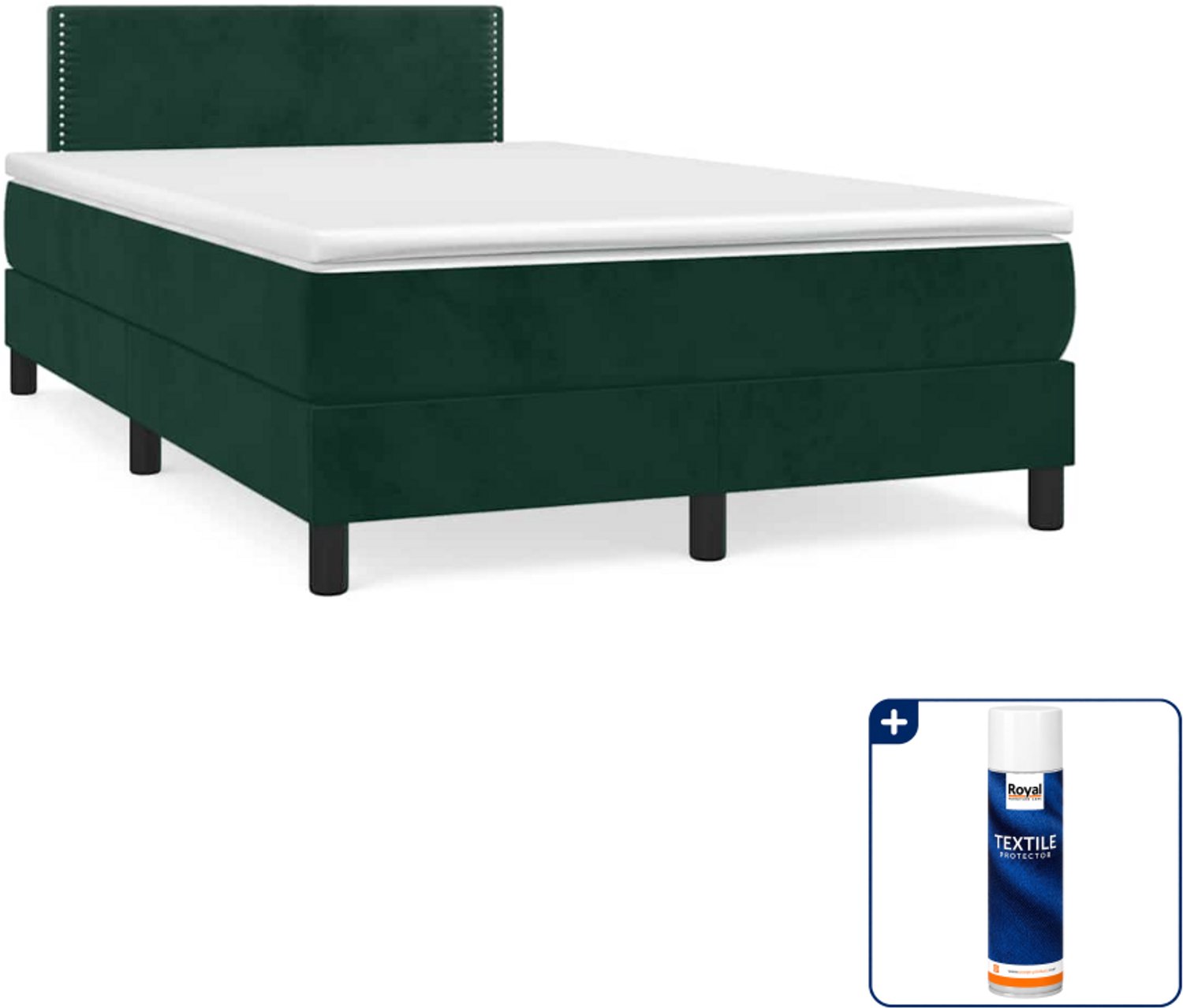vidaXL boxspring met matras - 120 x 200 cm - fluweel - donkergroen - Inclusief textielbeschermer 500 ml