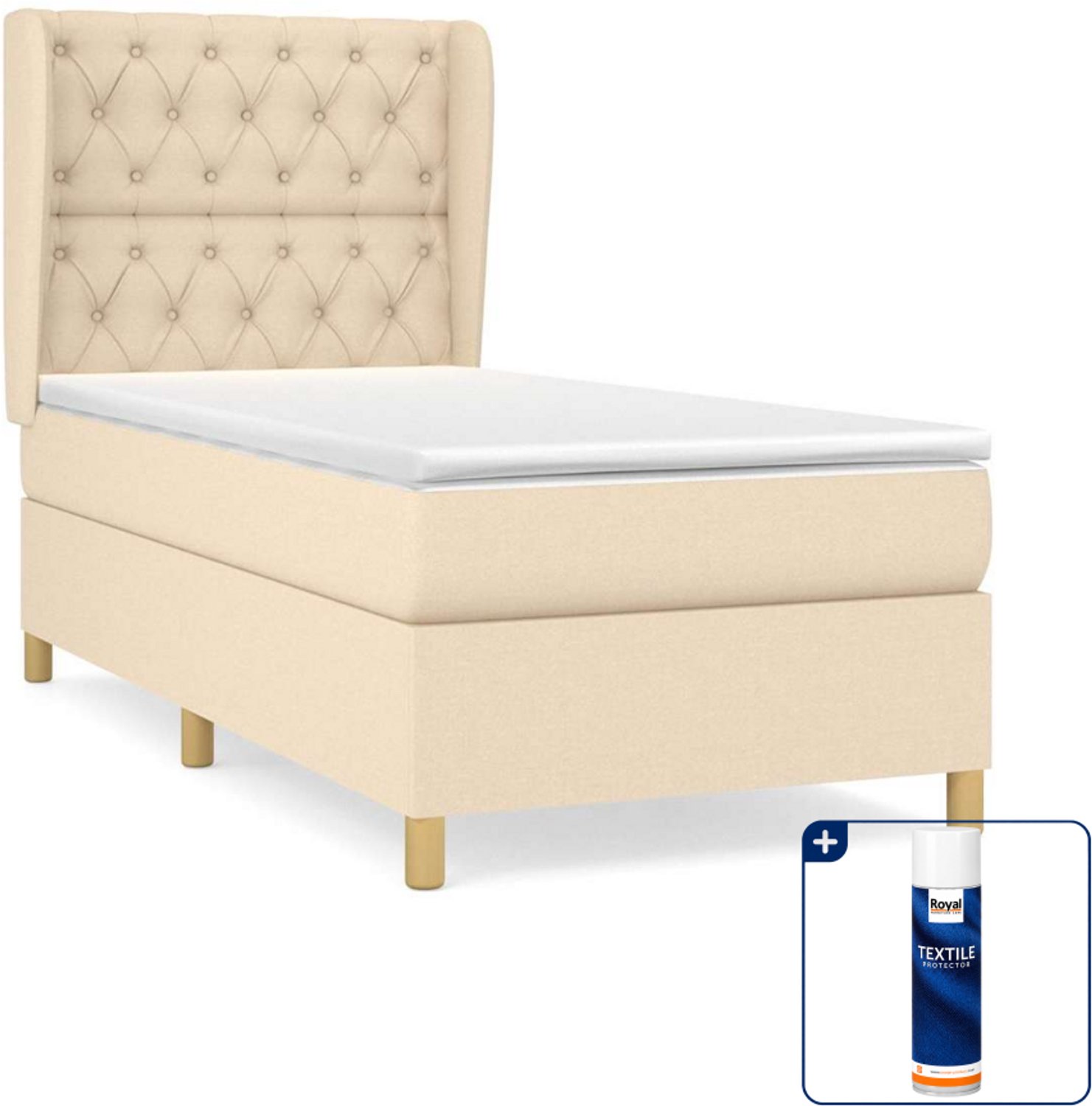 vidaXL boxspring met matras 80 x 200 cm - stof - crèmekleurig - Inclusief textielbeschermer 500 ml