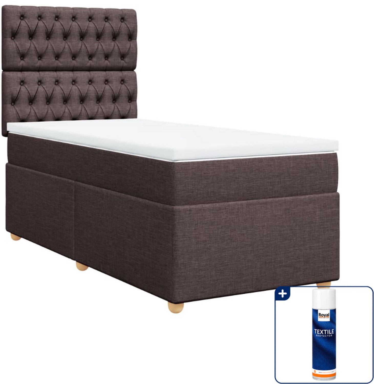 vidaXL boxspring met matras 80 x 200 cm - donkerbruin - Inclusief textielbeschermer 500 ml