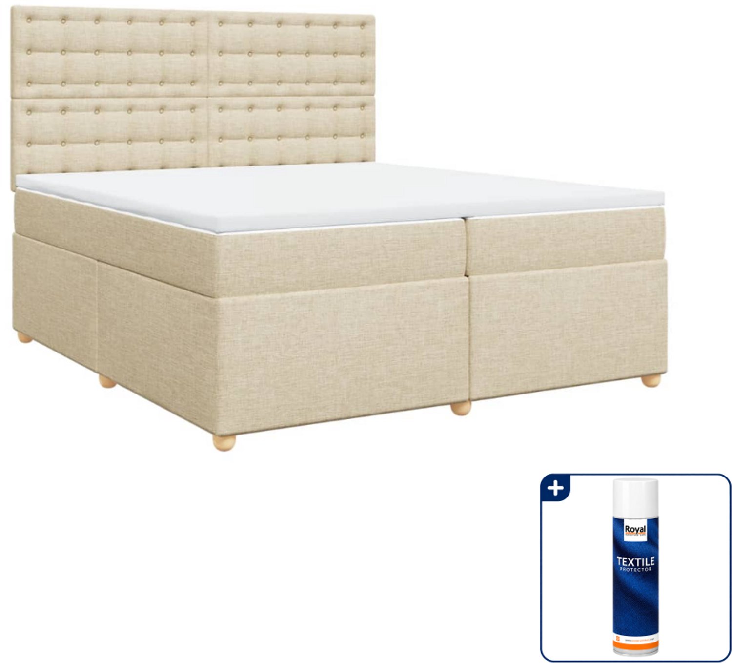 vidaXL Boxspring - 200 x 200 cm - stof - crèmekleurig - Inclusief textielbeschermer 500 ml