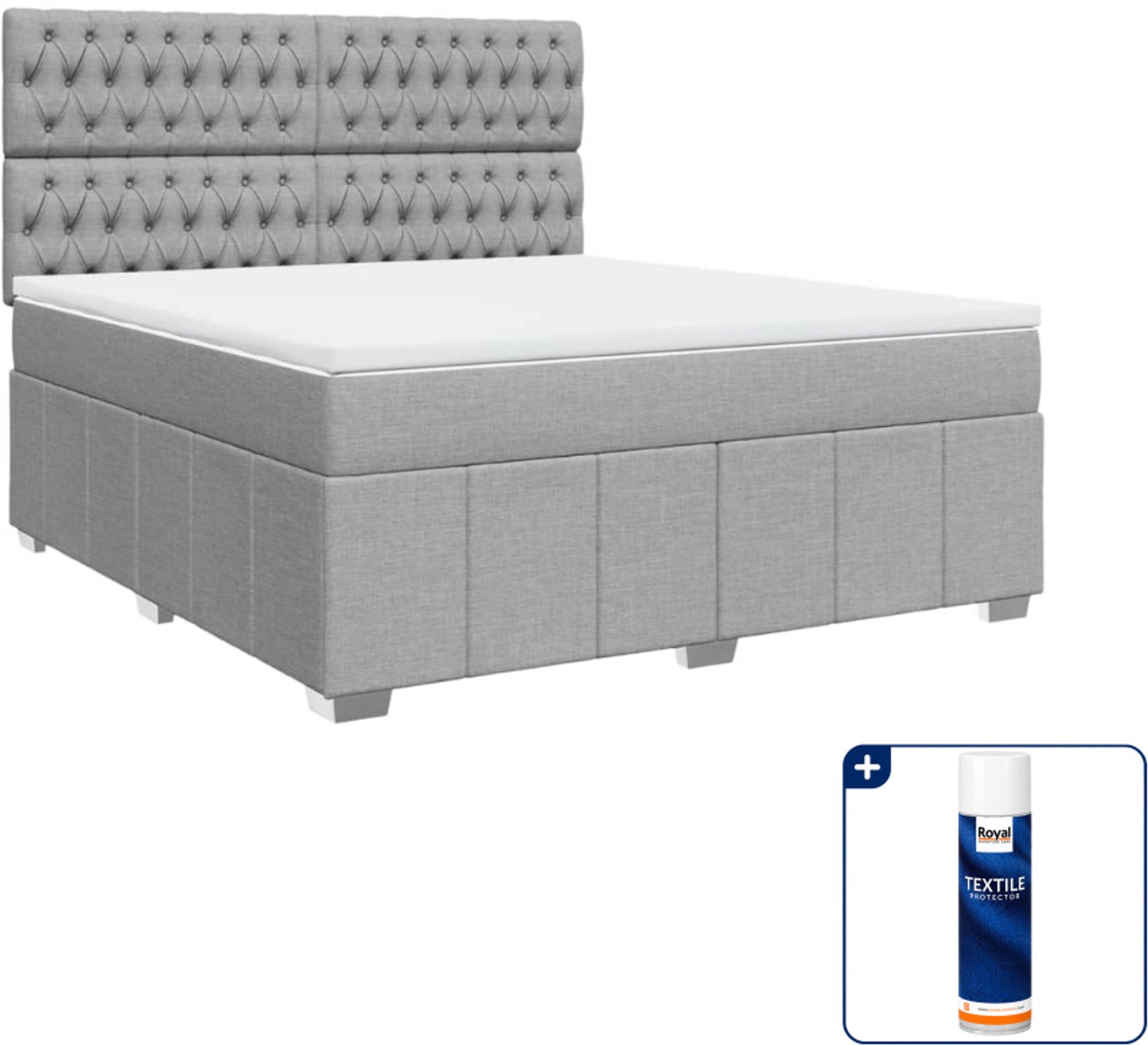 vidaXL Kingsize boxspring met matras - 180 x 200 cm - lichtgrijs - Inclusief textielbeschermer 500 ml