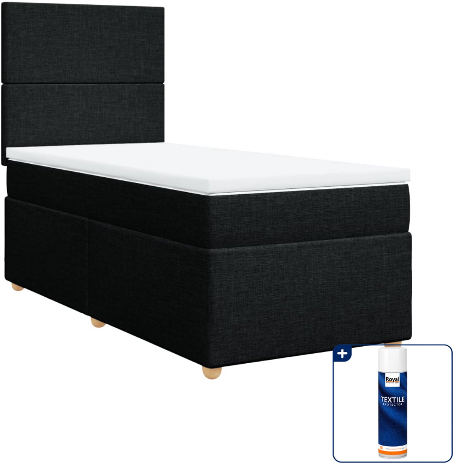 vidaXL Boxspring met matras - 90 x 200 cm - zwart - Inclusief textielbeschermer 500 ml