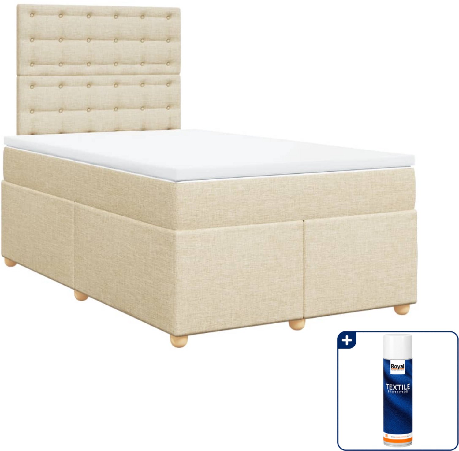vidaXL boxspring met matras 120 x 200 cm - stof - crème - Inclusief textielbeschermer 500 ml