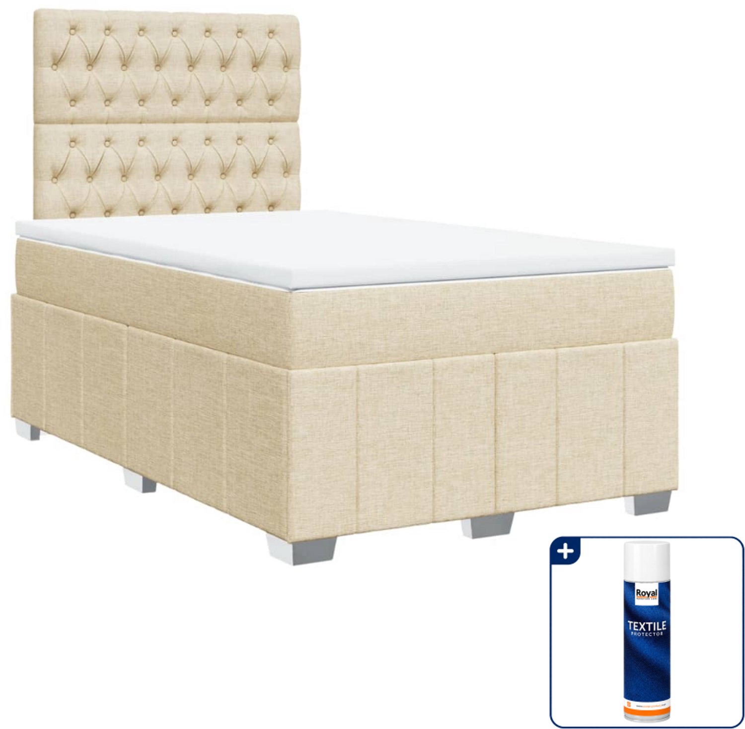 vidaXL boxspring met matras 120 x 190 cm - crème - Inclusief textielbeschermer 500 ml