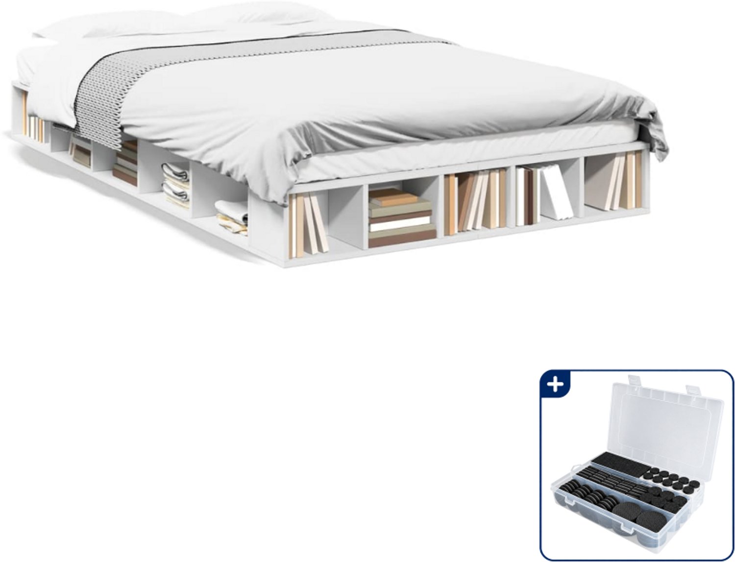 vidaXL bedframe - 120 x 200 cm - bewerkt hout - wit - Inclusief antikrasvilt 177-delig