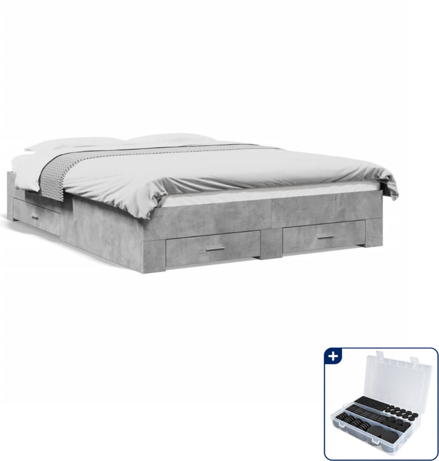 vidaXL bedframe met lades - Queensize - 160 x 200 cm - betongrijs - Inclusief antikrasvilt 177-delig