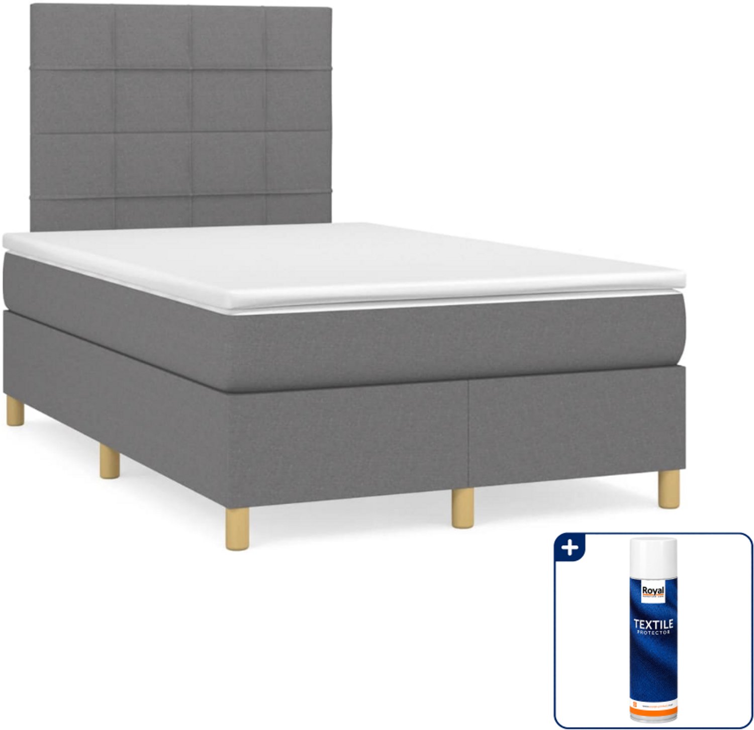 vidaXL boxspring met matras - 120 x 200 cm - stof - donkergrijs - Inclusief textielbeschermer 500 ml