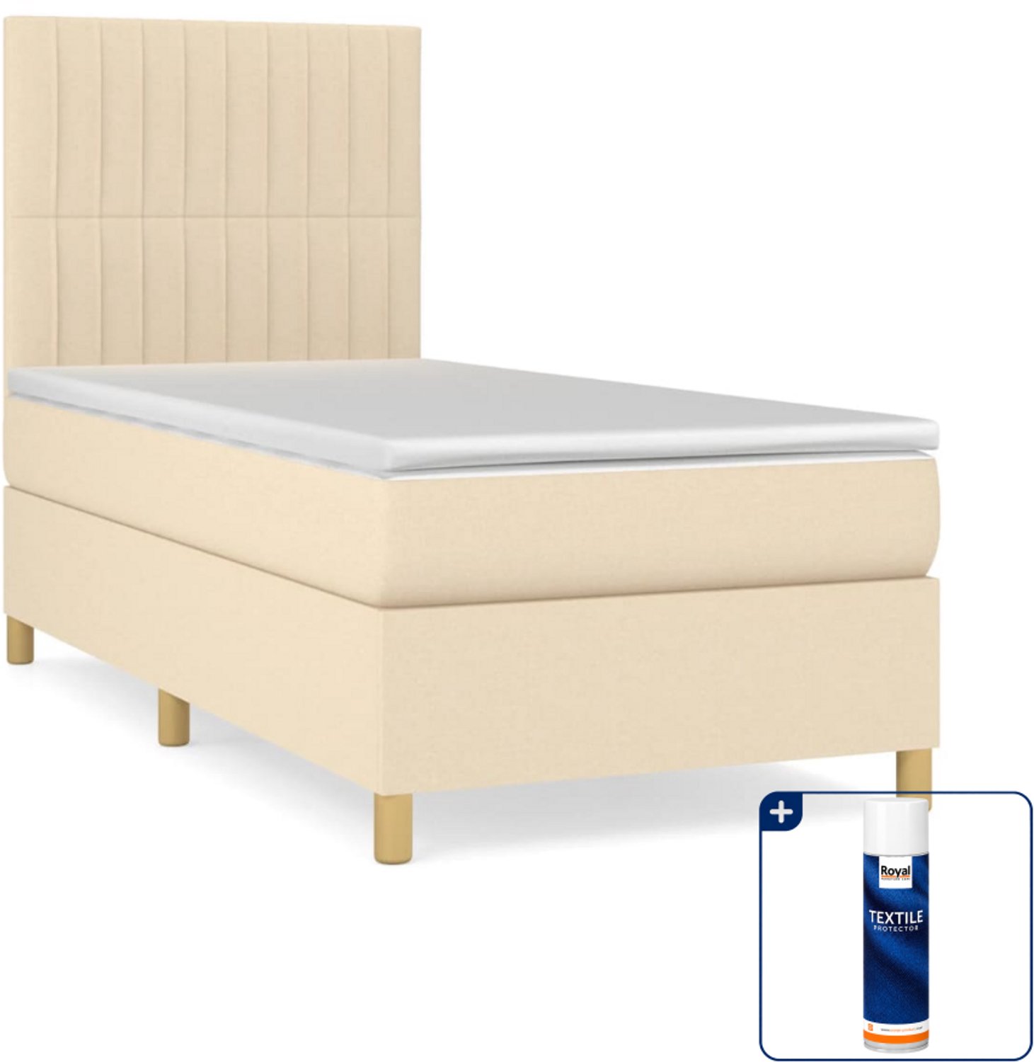 vidaXL boxspring met matras - 80 x 200 cm - crème - Inclusief textielbeschermer 500 ml