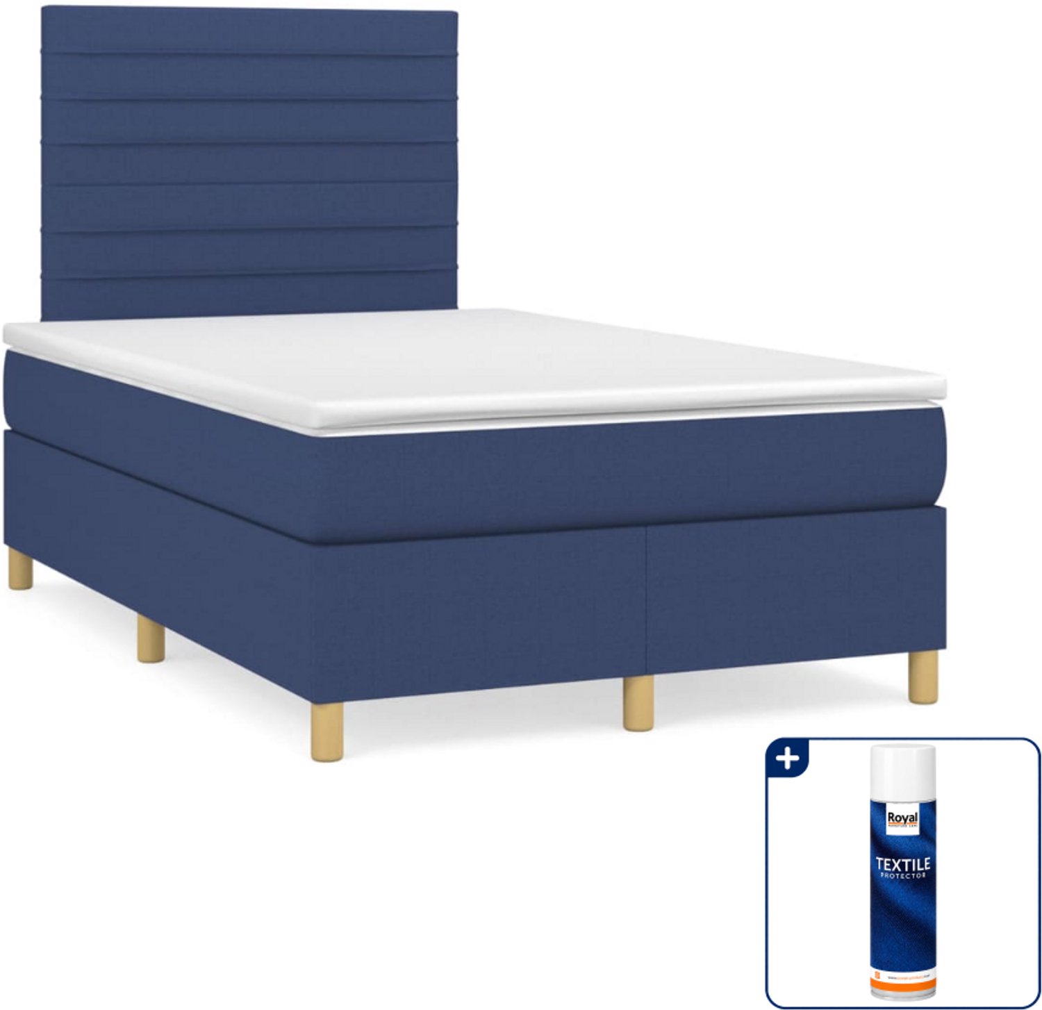vidaXL boxspring met matras - 120 x 200 cm - stof - blauw - Inclusief textielbeschermer 500 ml
