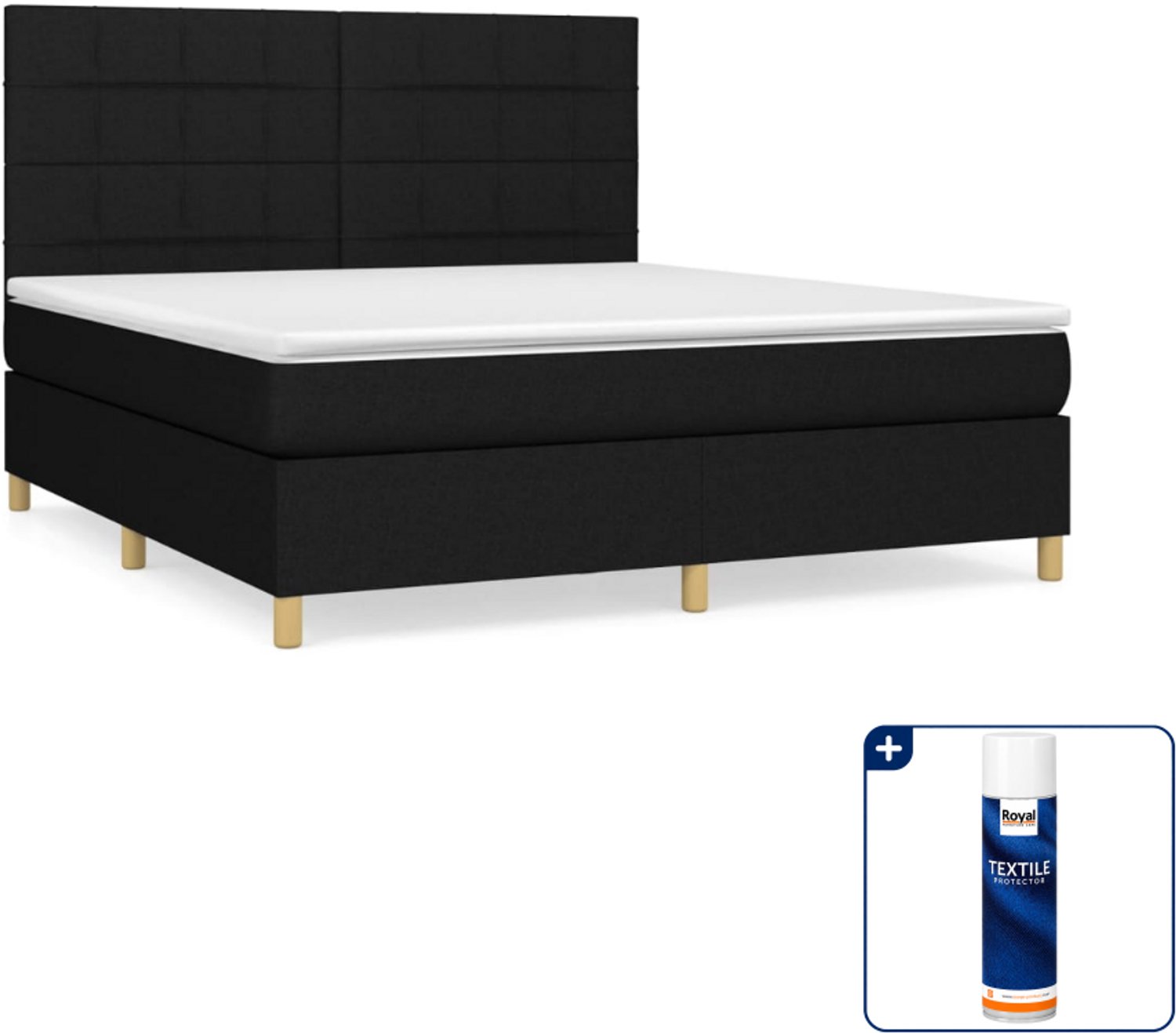 vidaXL Kingsize boxspring met matras - 180 x 200 cm - zwart - Inclusief textielbeschermer 500 ml