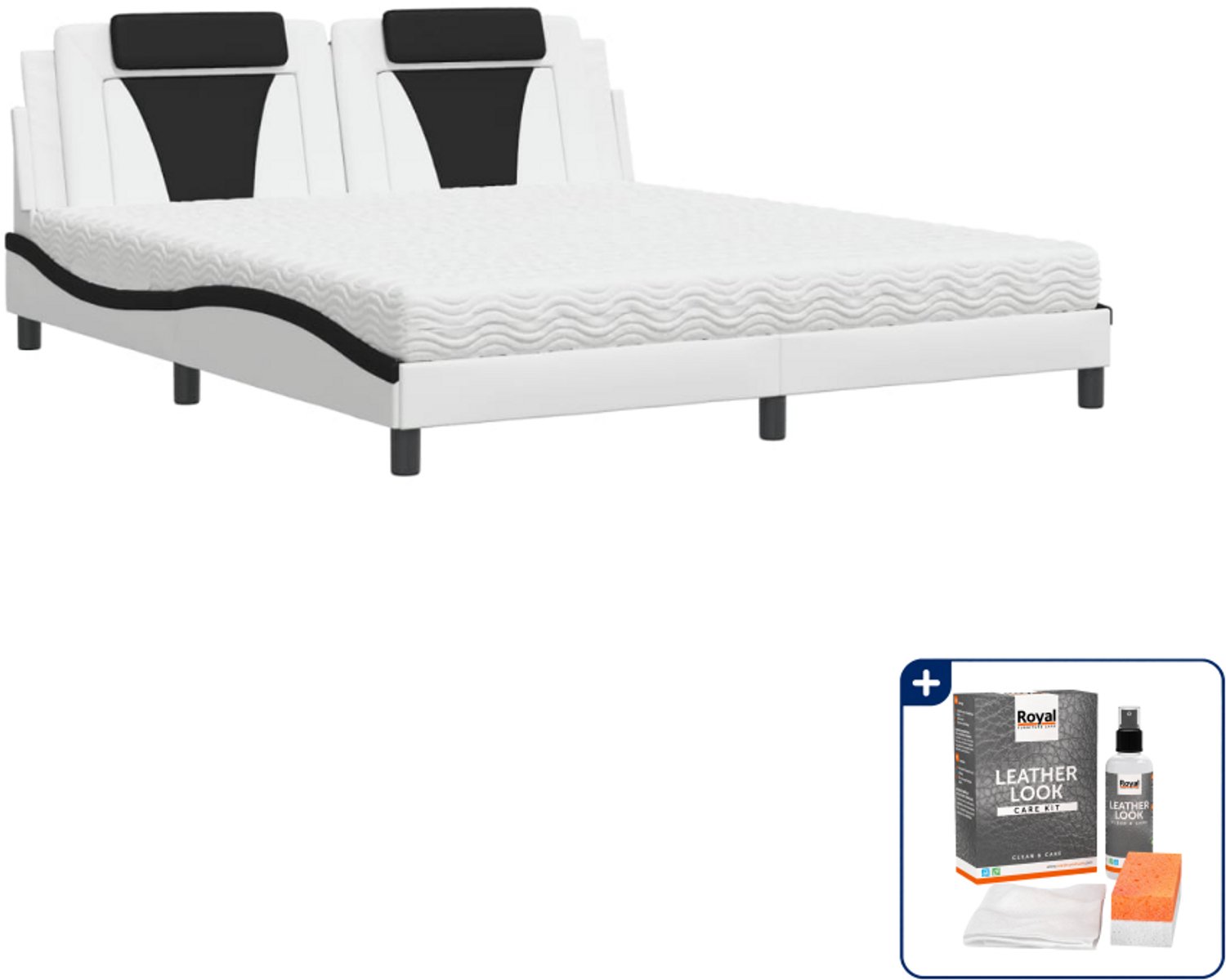 vidaXL Viana bed - Kingsize - 180 x 200 cm - kunstleer - wit en zwart - Inclusief onderhoudsset voor kunstleer 150 ml Grijs