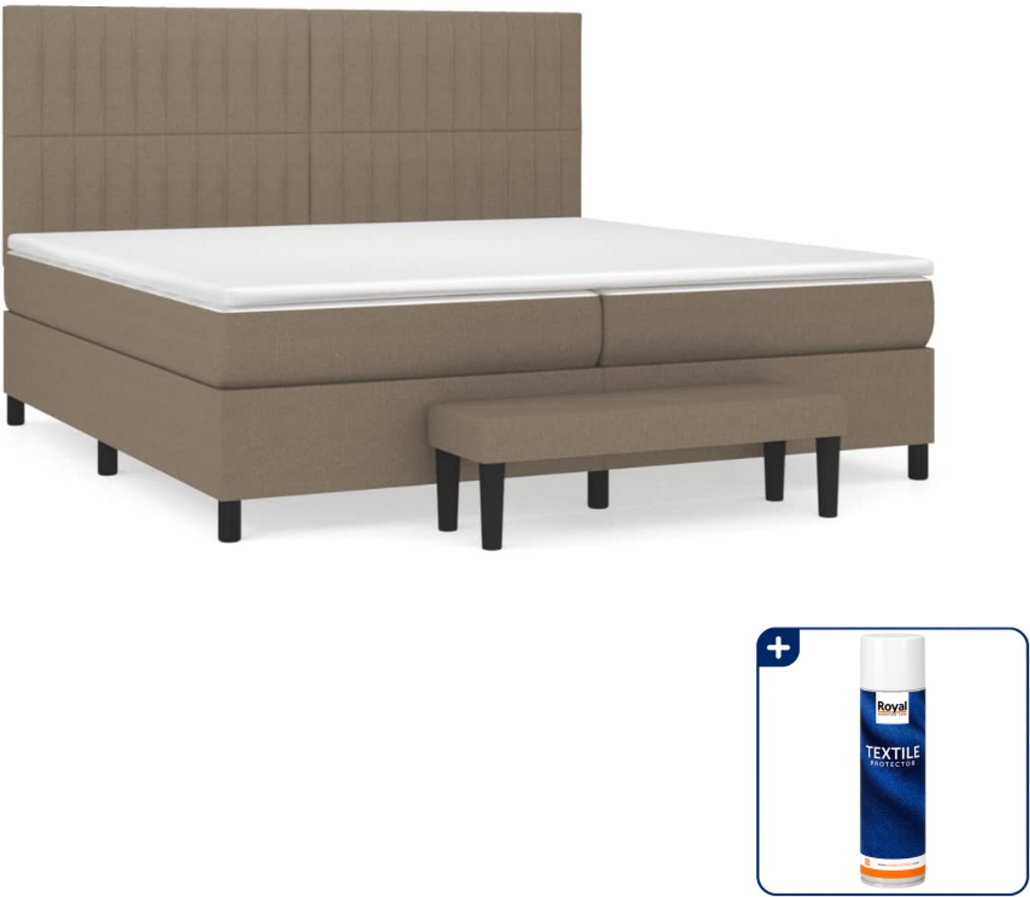 vidaXL boxspring met matras en bankje - Super kingsize - taupe - Inclusief textielbeschermer 500 ml