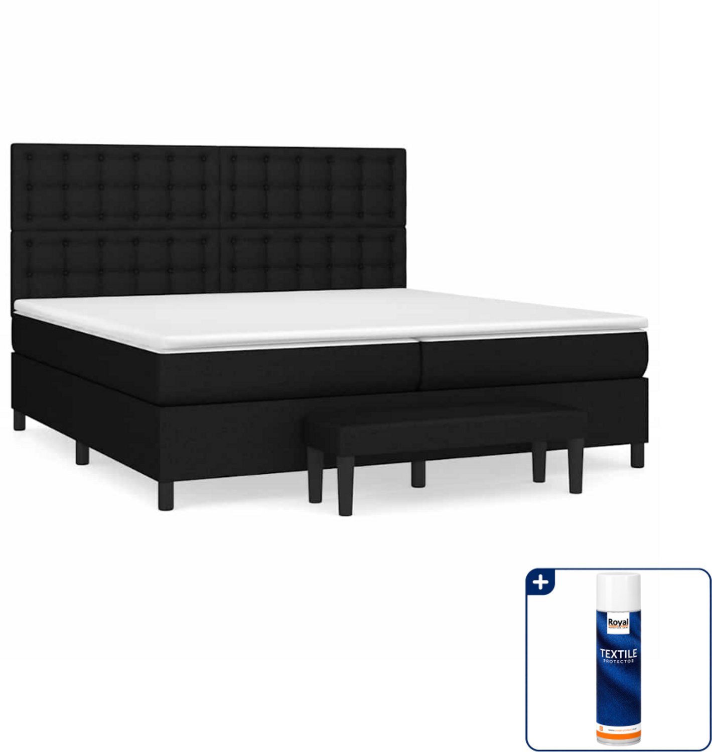 vidaXL Boxspring met matras en bankje - 200x200 cm - zwart - Inclusief textielbeschermer 500 ml