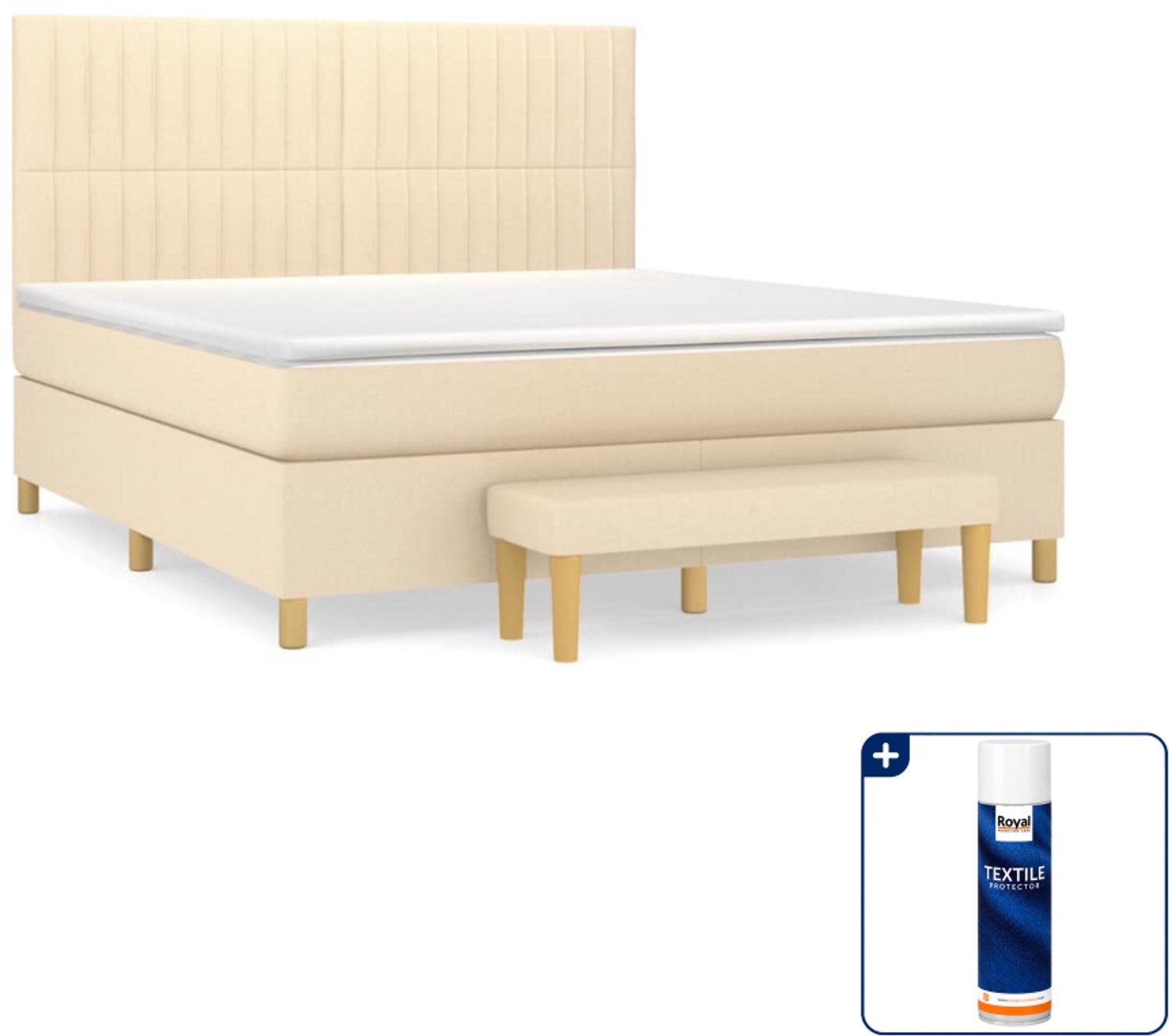 vidaXL Kingsize boxspring met matras en bank - 180 x 200 cm - crème - Inclusief textielbeschermer 500 ml