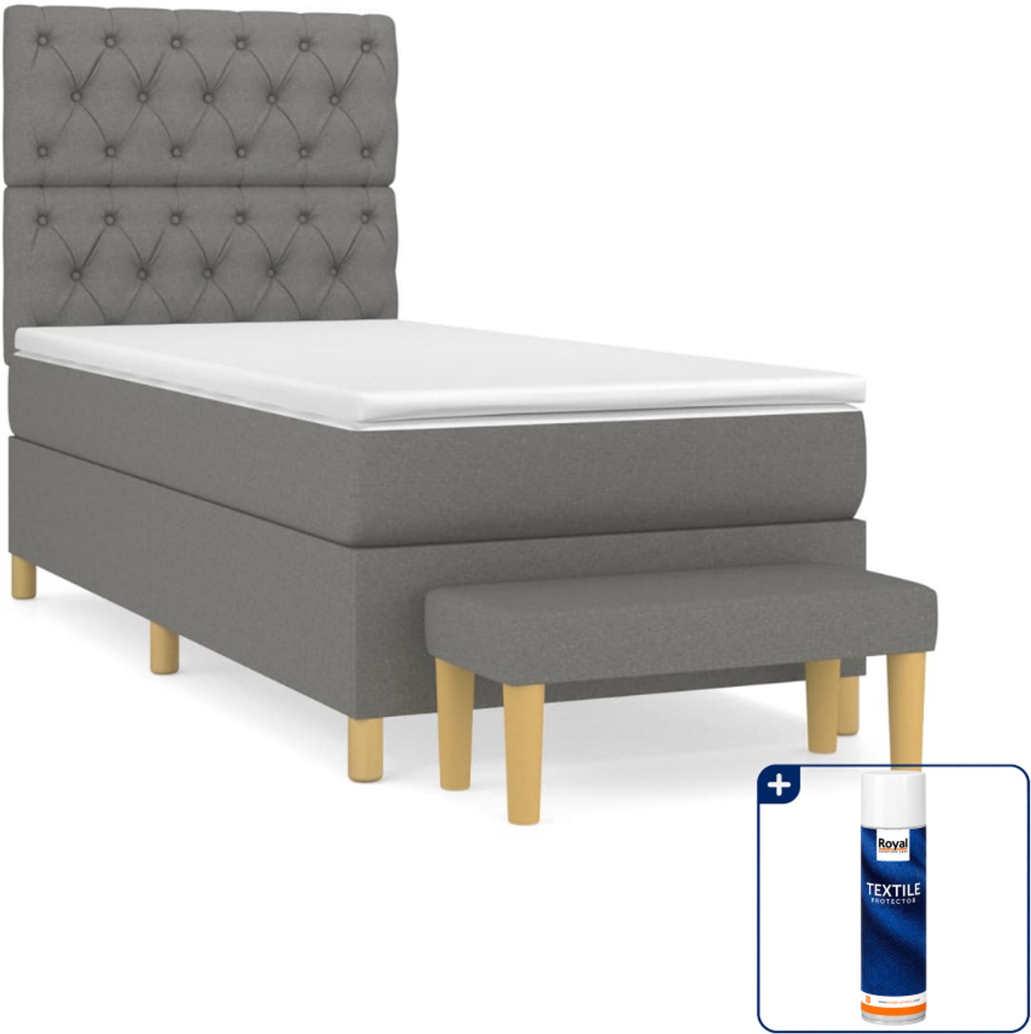 vidaXL boxspring met matras en bankje - 80 x 200 cm - donkergrijs - Inclusief textielbeschermer 500 ml