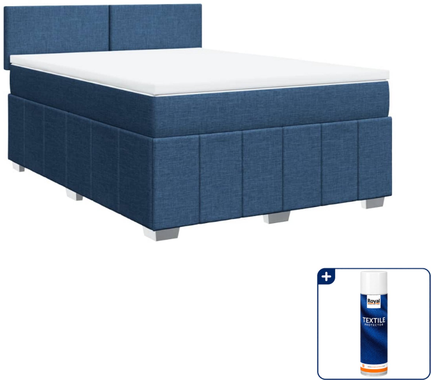 vidaXL Boxspring - Queensize - 160 x 200 cm - blauw - Inclusief textielbeschermer 500 ml