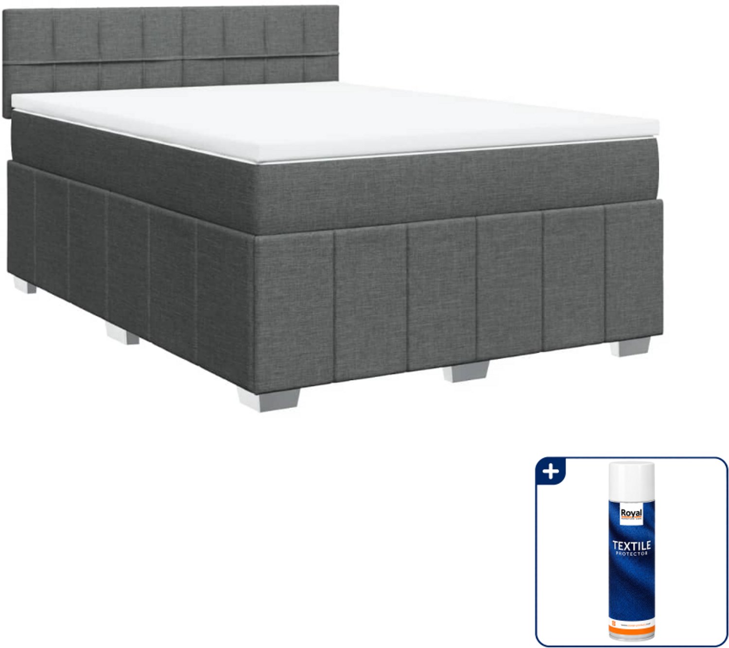 vidaXL boxspring met matras - 140 x 190 cm - donkergrijs - Inclusief textielbeschermer 500 ml