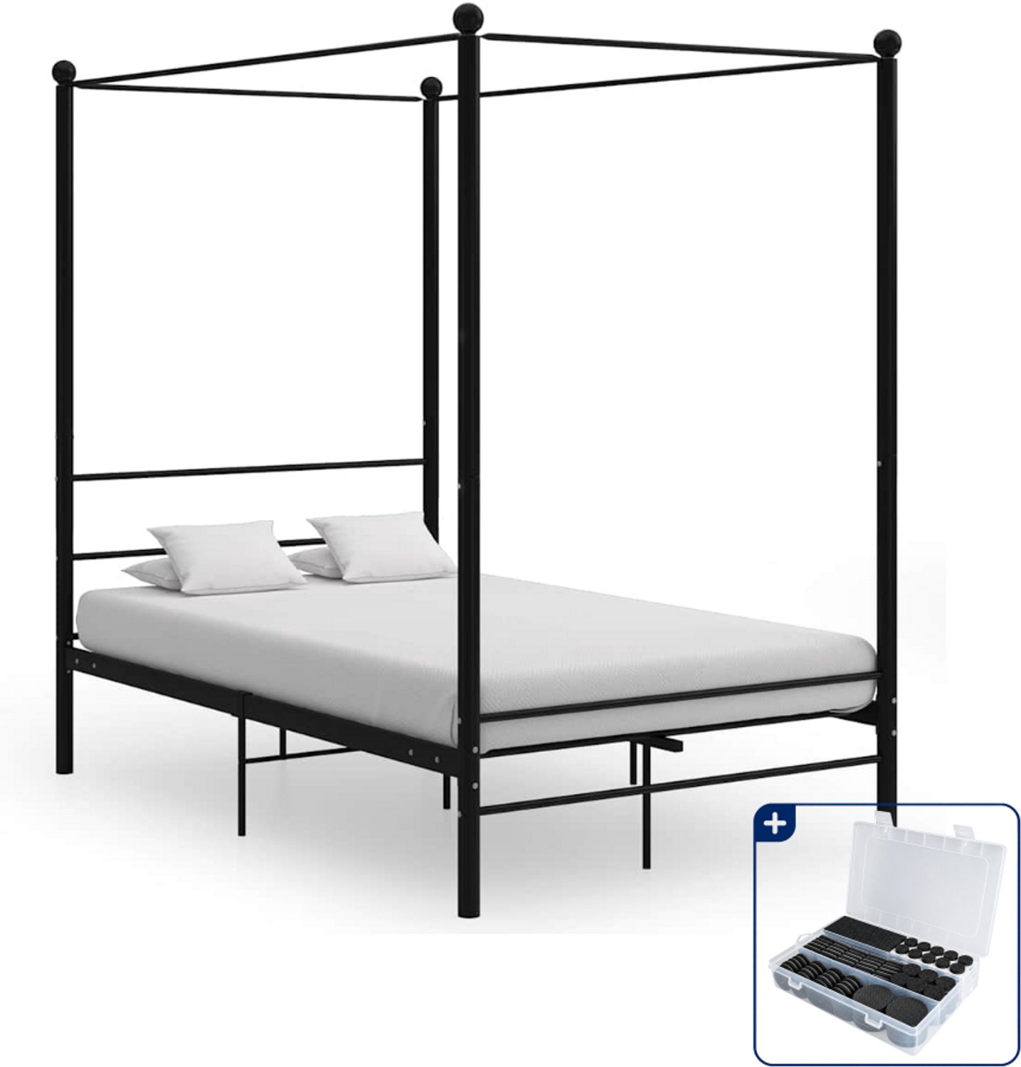 vidaXL hemelbedframe - 120 x 200 cm - metaal - zwart - Inclusief antikrasvilt 177-delig