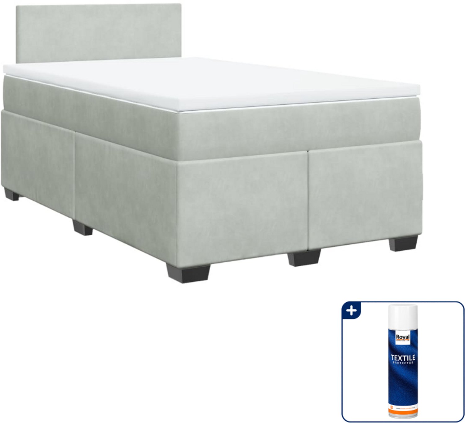 vidaXL boxspring met matras 120 x 190 cm - fluweel - lichtgrijs - Inclusief textielbeschermer 500 ml