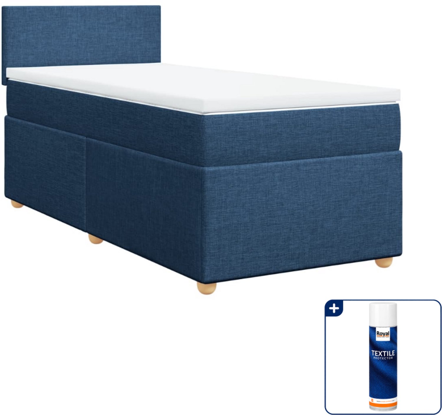 vidaXL boxspring met matras - 90 x 200 cm - stof - blauw - Inclusief textielbeschermer 500 ml