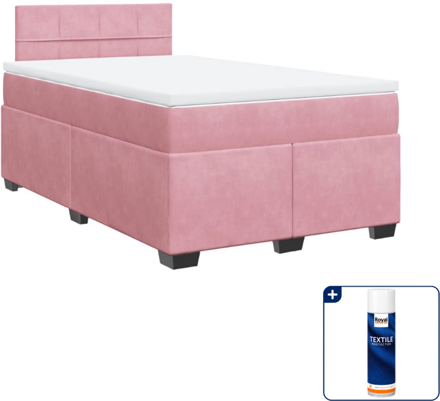 vidaXL boxspring met matras 120 x 200 cm - fluweel - roze - Inclusief textielbeschermer 500 ml