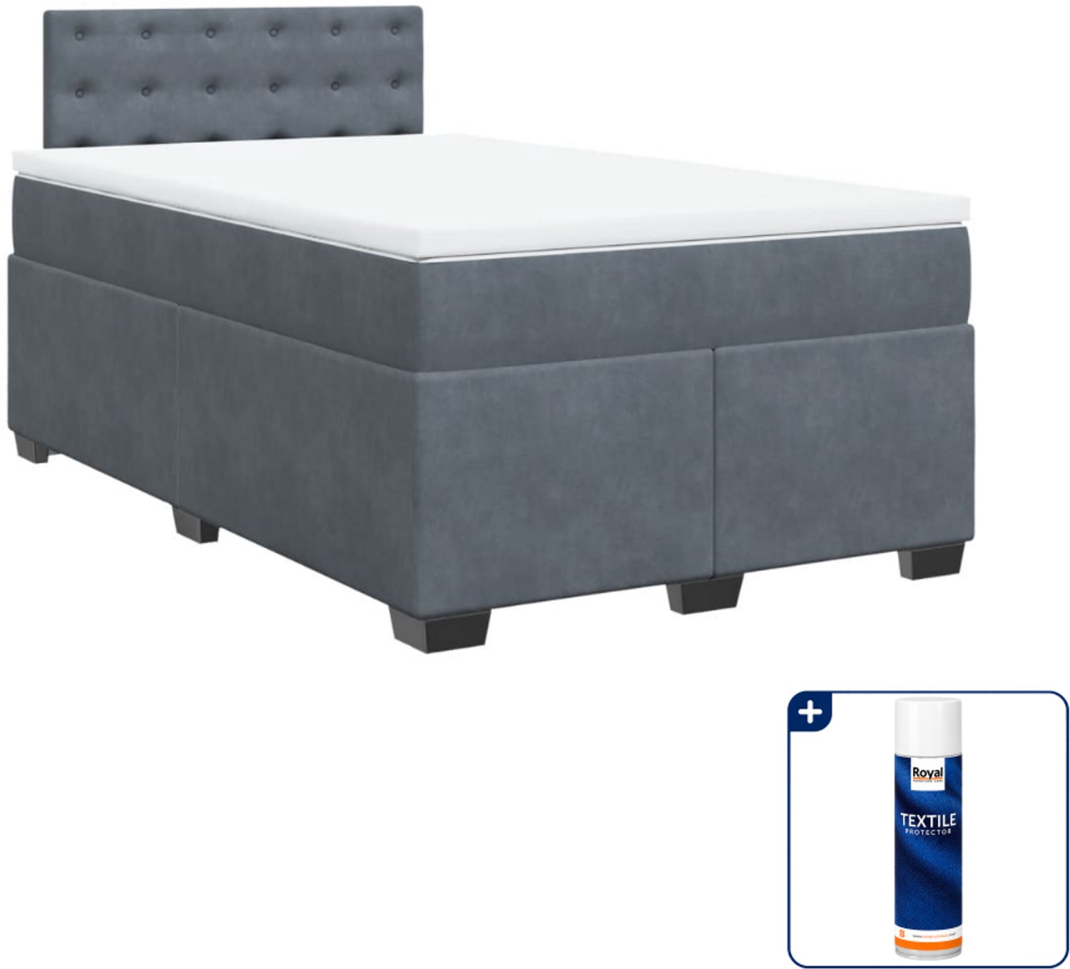 vidaXL Boxspring 120 x 200 cm - fluweel - donkergrijs - Inclusief textielbeschermer 500 ml